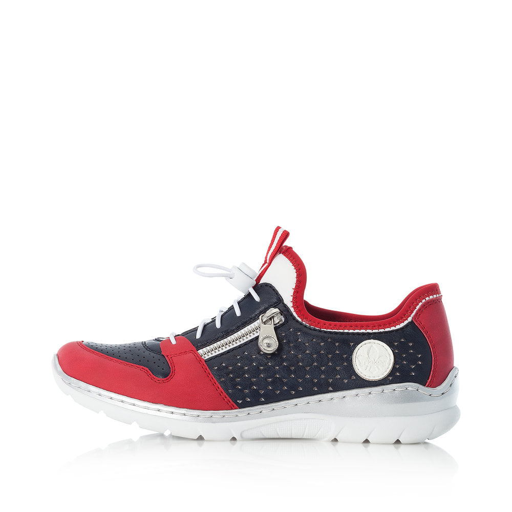 Rieker Damen Slipper marineblau-feuerrot