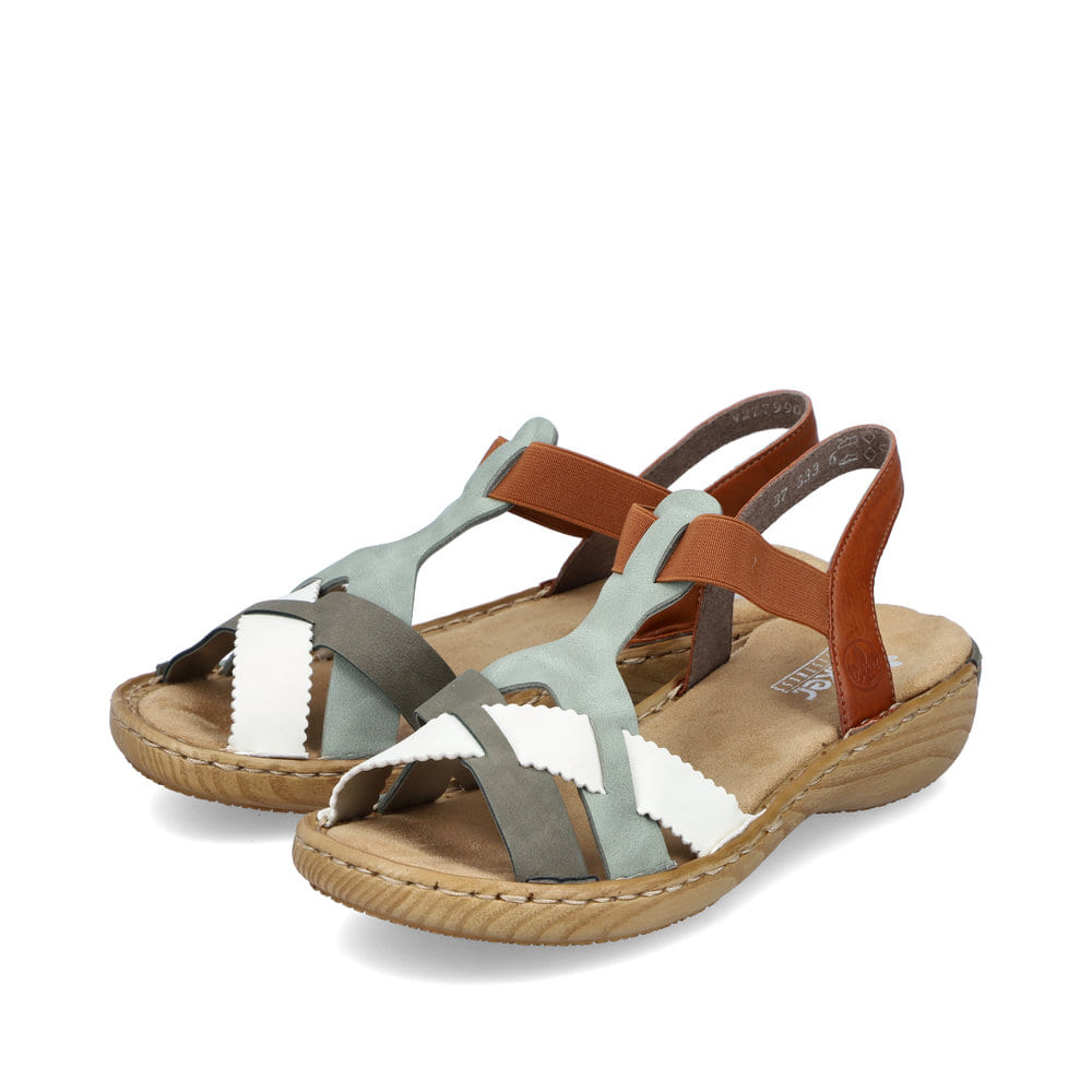 Rieker Damen Riemchensandalen mintgrün-nussbraun-edelweiß