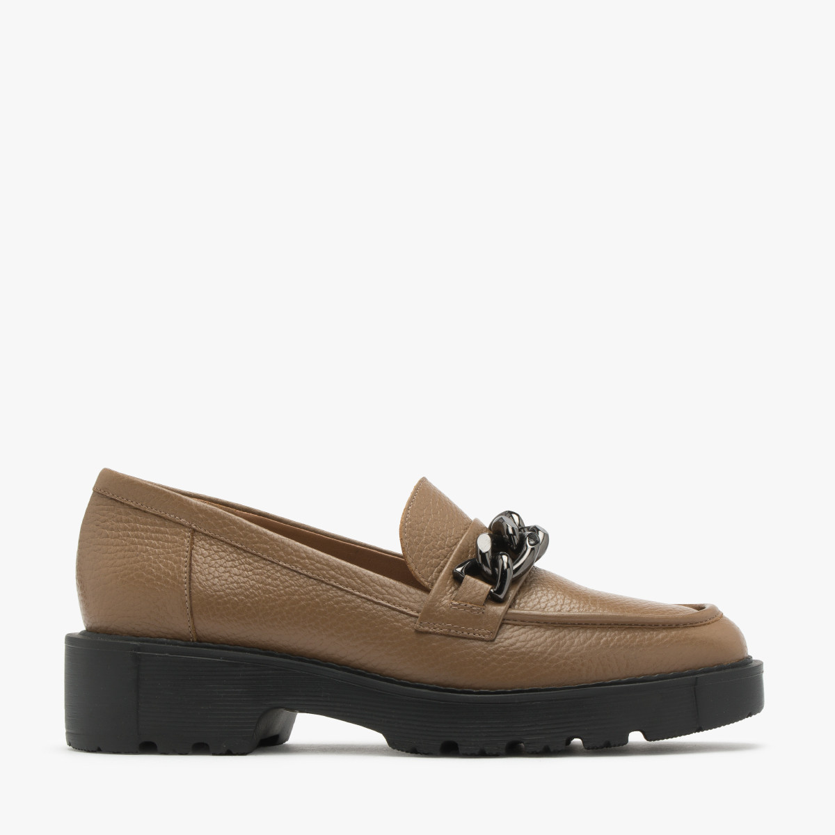 Brązowe mokasyny z łańcuchem