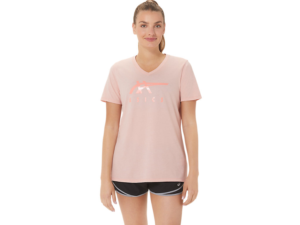 WOMEN'S ASICS STRIPES V-NECK