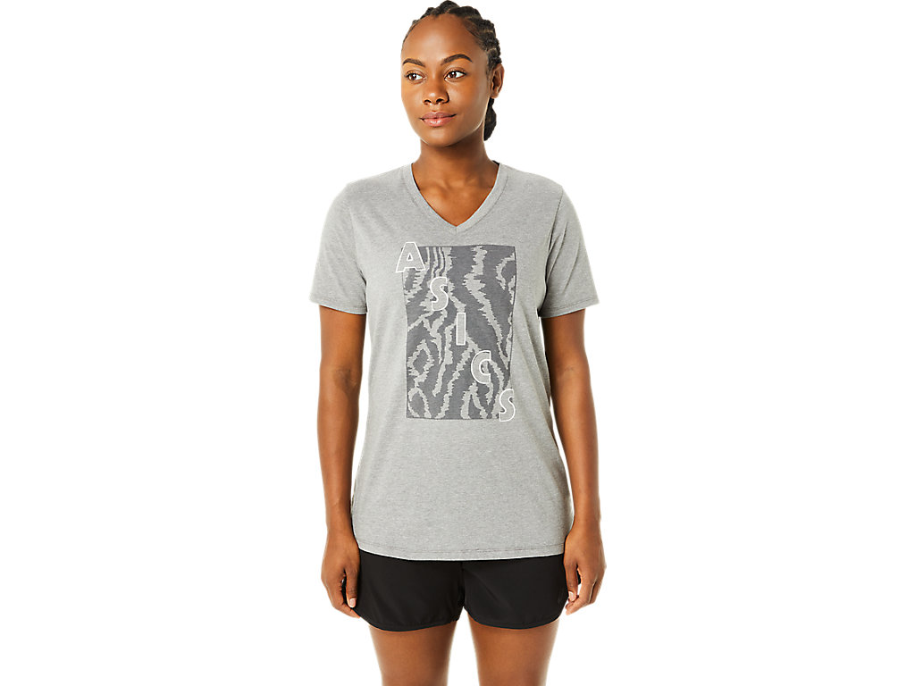 WOMEN'S SHORT SLEEVE ASICS PRINT V-NECK