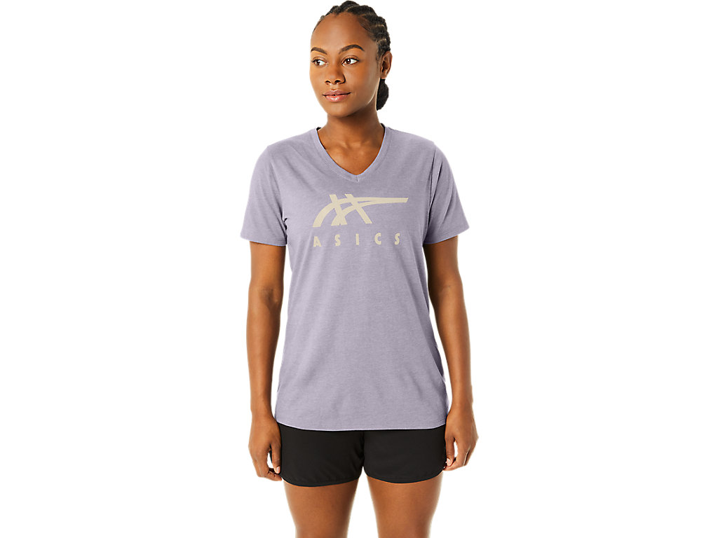 WOMEN'S ASICS STRIPES V-NECK