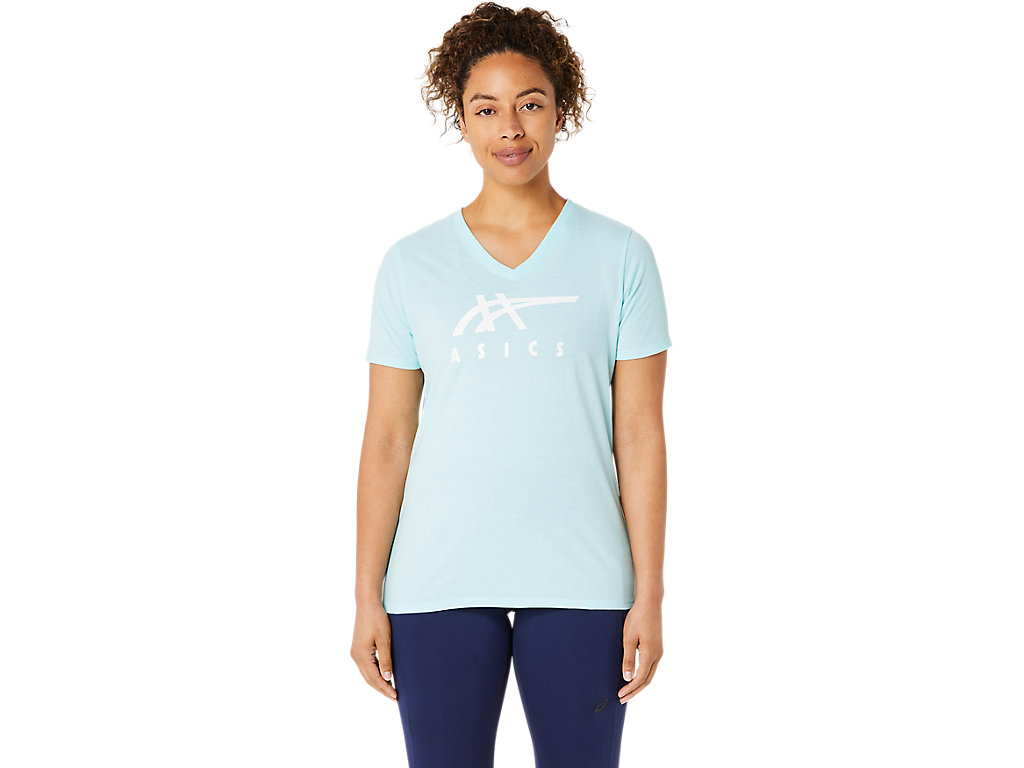 WOMEN'S ASICS STRIPES V-NECK