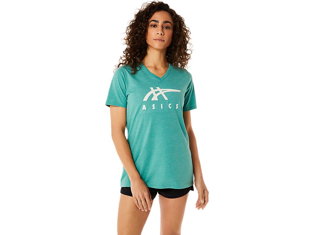 WOMEN'S ASICS STRIPES V-NECK