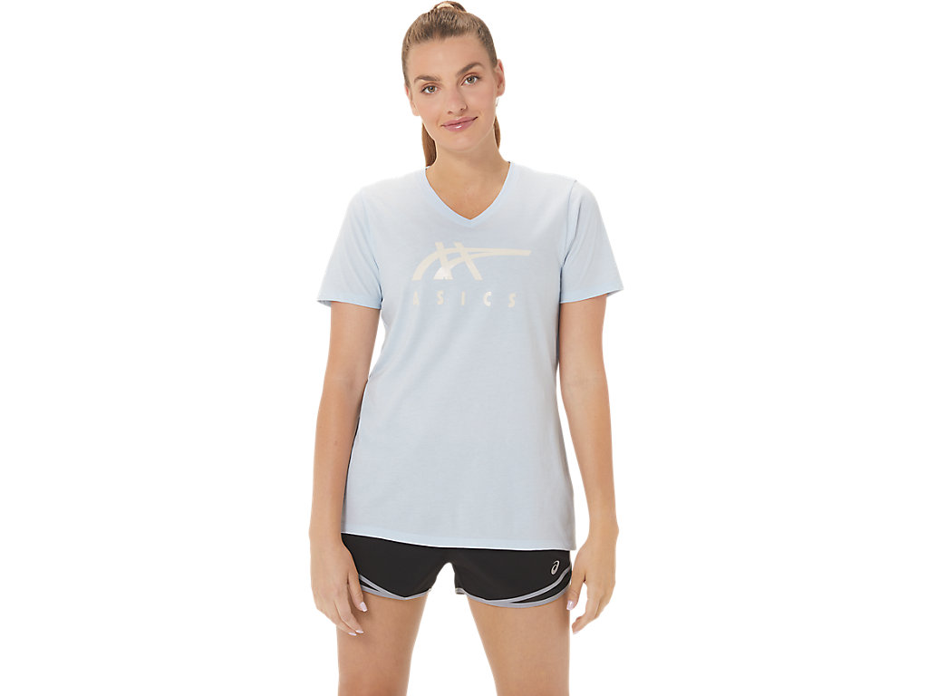 WOMEN'S ASICS STRIPES V-NECK