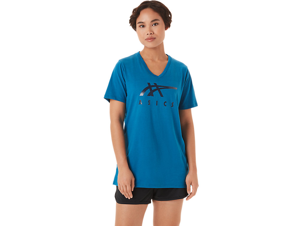 WOMEN'S ASICS STRIPES V-NECK