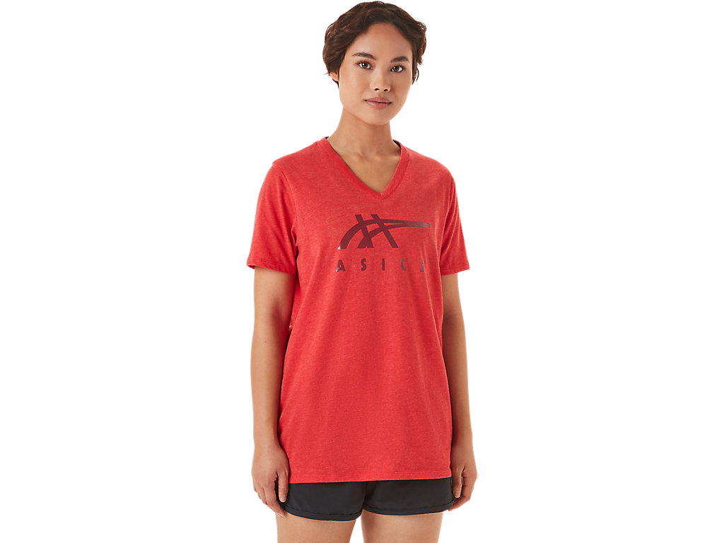 WOMEN'S ASICS STRIPES V-NECK