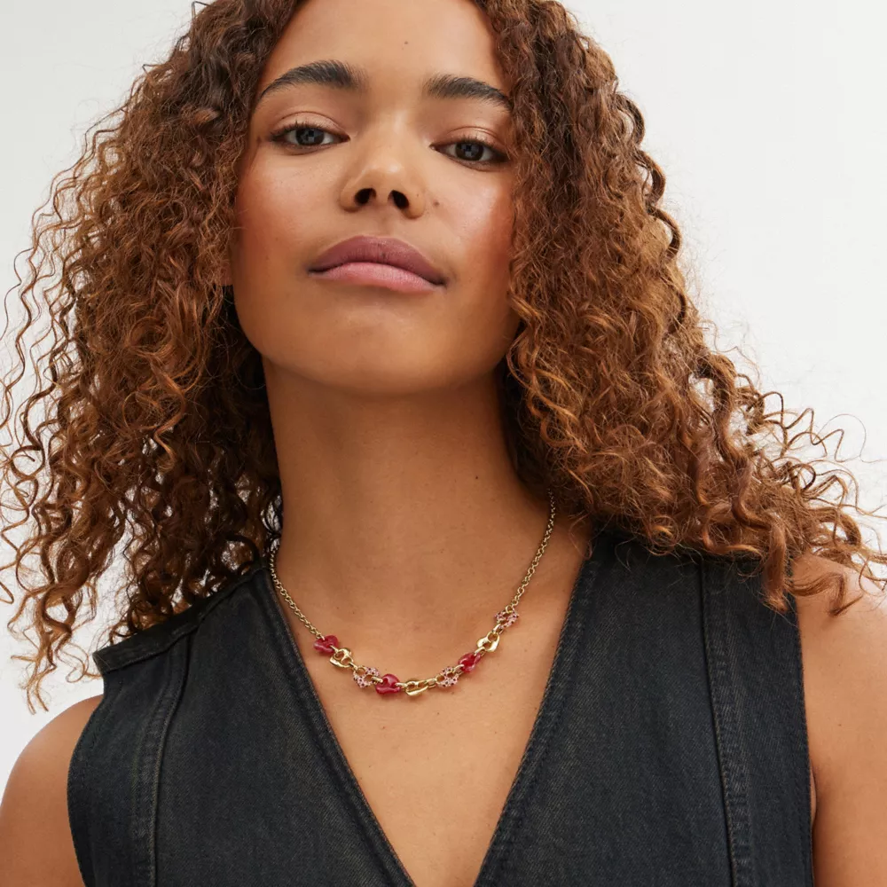 Pavé Hearts Chain Link Necklace