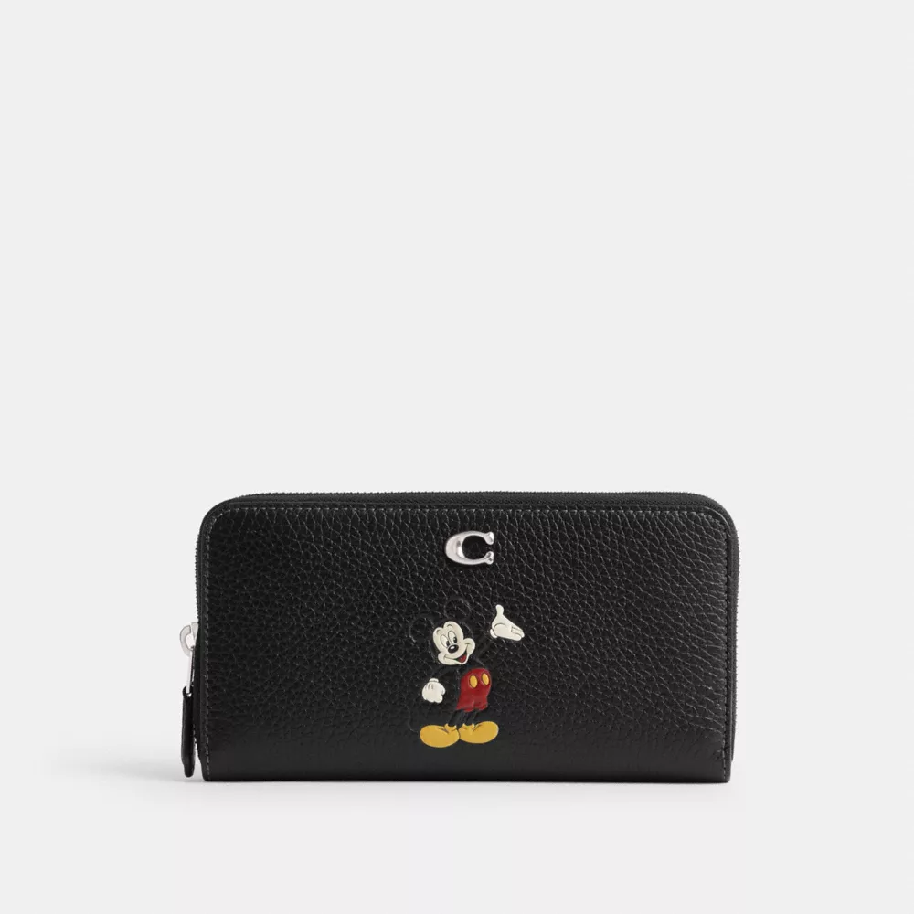 Disney X Coach Accordion Zip Wallet In Regenerative Leather With Mickey Mouse