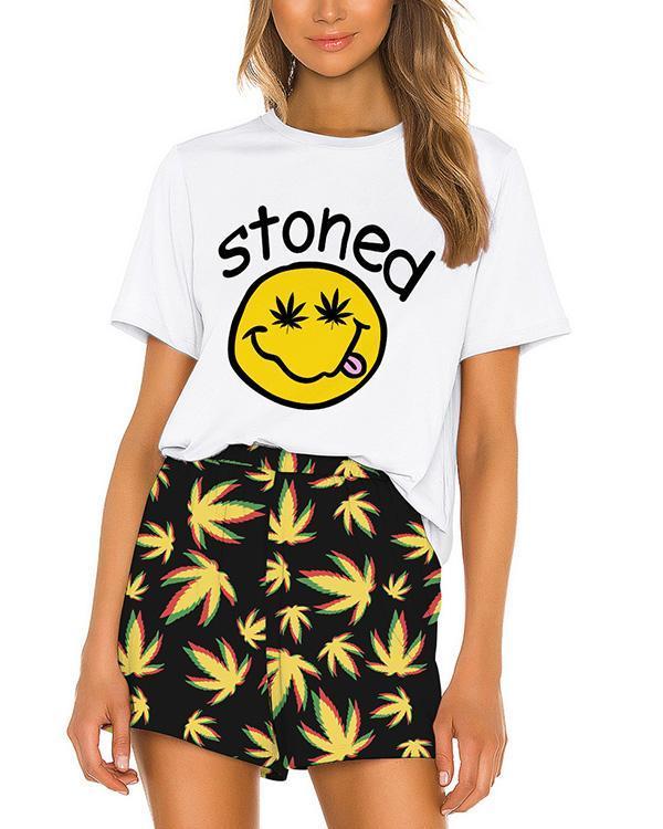 Stretchy Cute Print Short Sleeve Pajamas