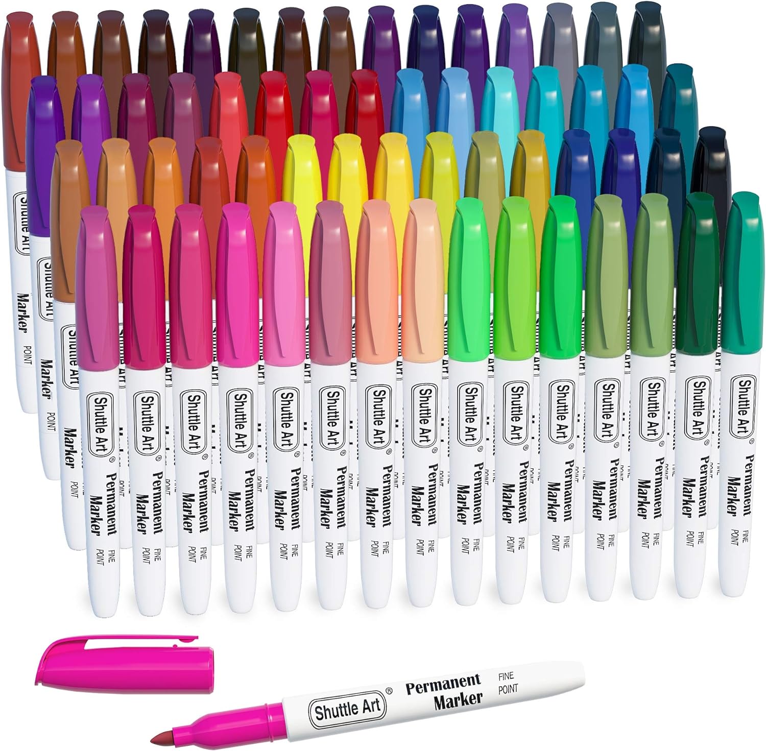 60 Colors Permanent Markers, Fine Point, Assorted Colors, Works on Plastic,Wood,Stone,Metal and Glass for Doodling, Coloring, Marking by Shuttle Art