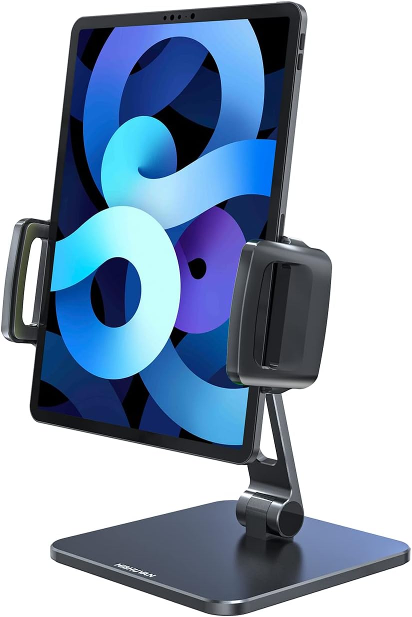 Mibhuvan Tablet Stand Holder Adjustable, Upgraded Heavy Duty Metal Base Desktop Stand Holder, Tablet Mount Compatible with iPad Pro 12.9, Air, Mini, Tabs, Kindle, iPhone, 4.7-13