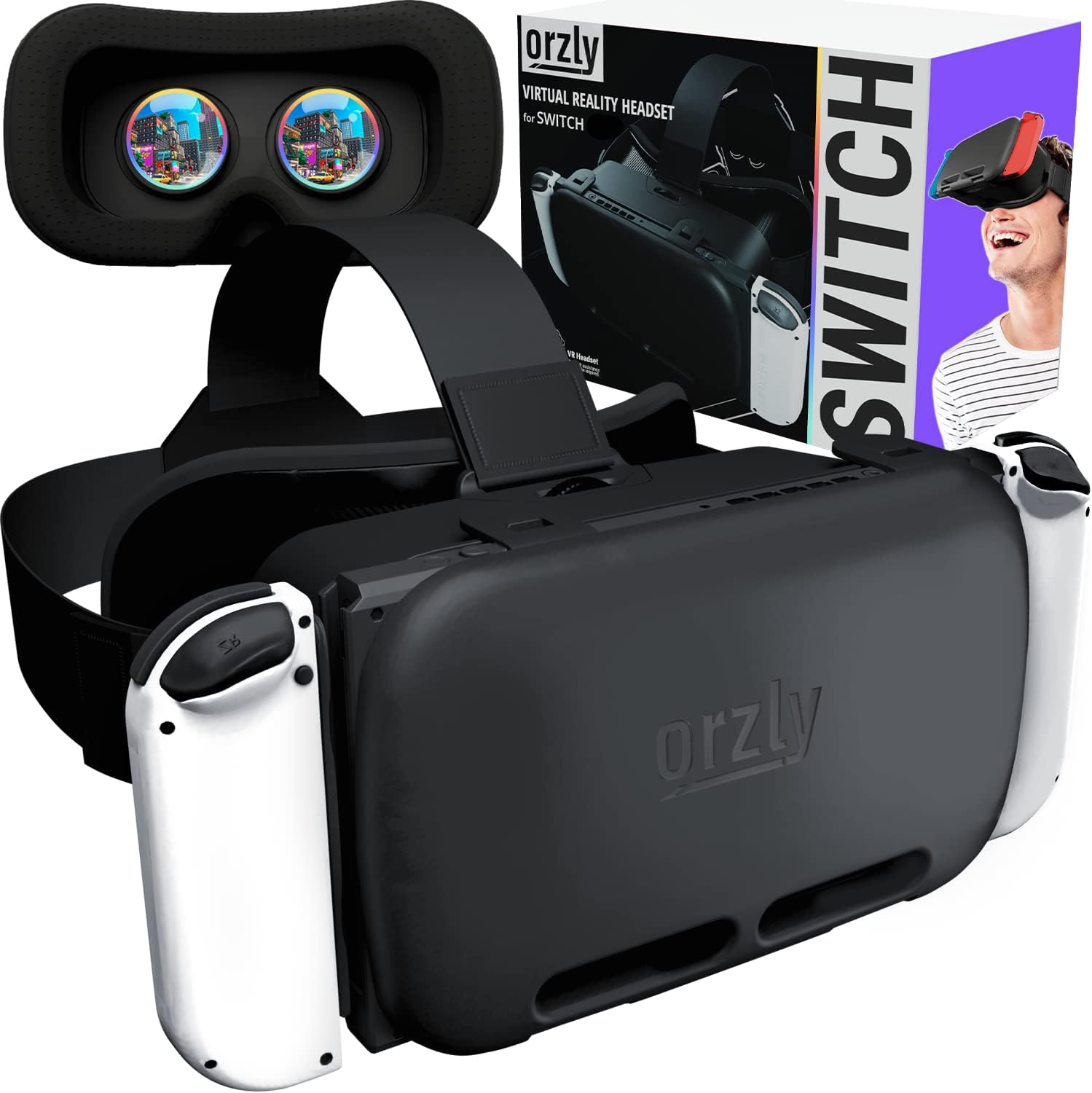 Orzly VR Headset Designed for Nintendo Switch & Switch OLED Console with Adjustable Lens for a Virtual Reality Gaming Experience and for Labo VR - Black - Gift Boxed Edition