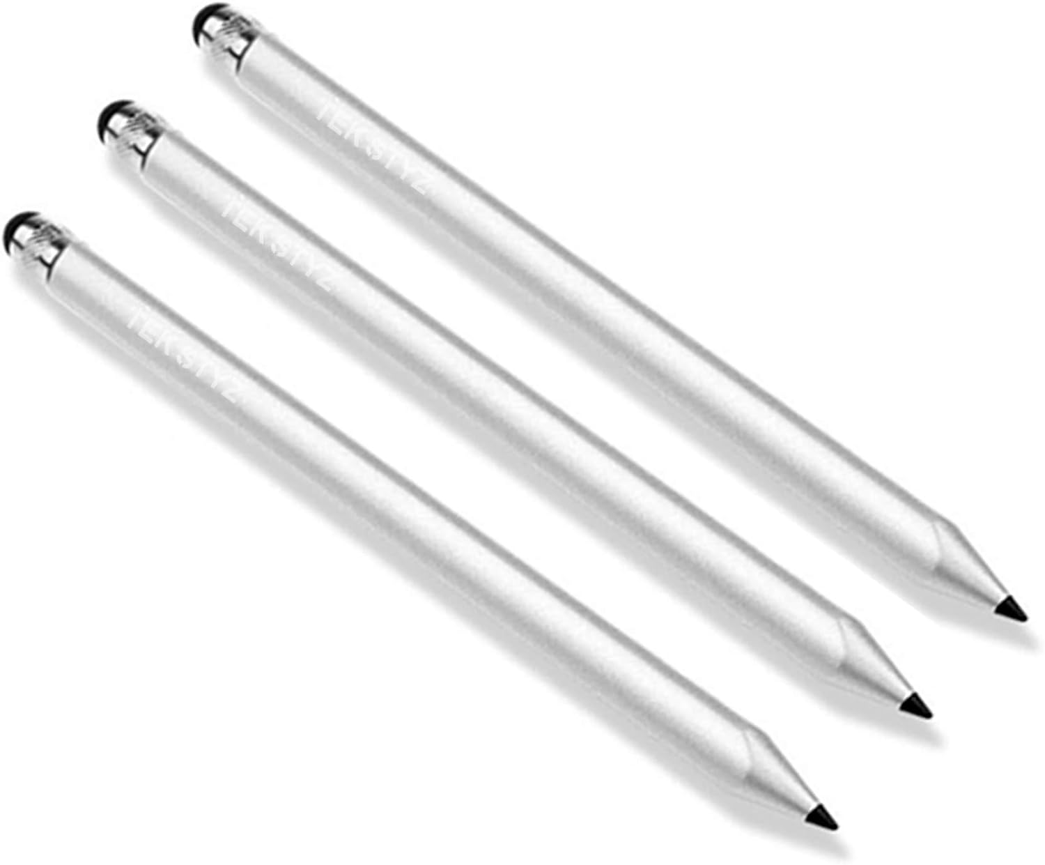 Tek Styz Pro Stylus Capacitive Pen Works for Samsung LG Google Apple iPads with Upgraded Custom High Precision Touch Full Size 3 Pack! (Silver)