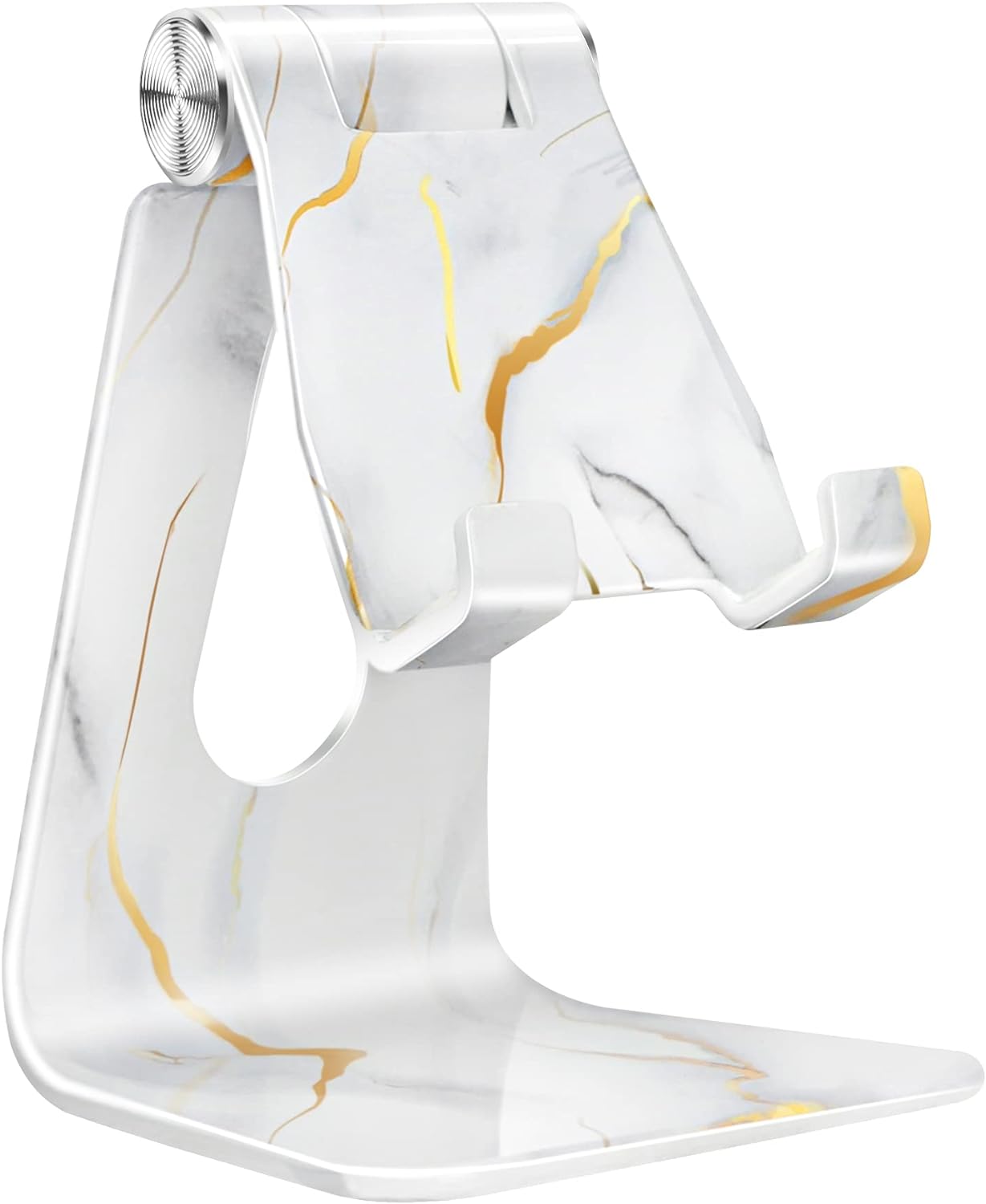 Adjustable Cell Phone Stand, CreaDream Marble Phone Stand, Cradle, Dock, Holder, Aluminum Desktop Stand Compatible with Phone Xs Max Xr 8 7 6 6s Plus SE, Accessories Desk,All Mobile Phones-White/Gold