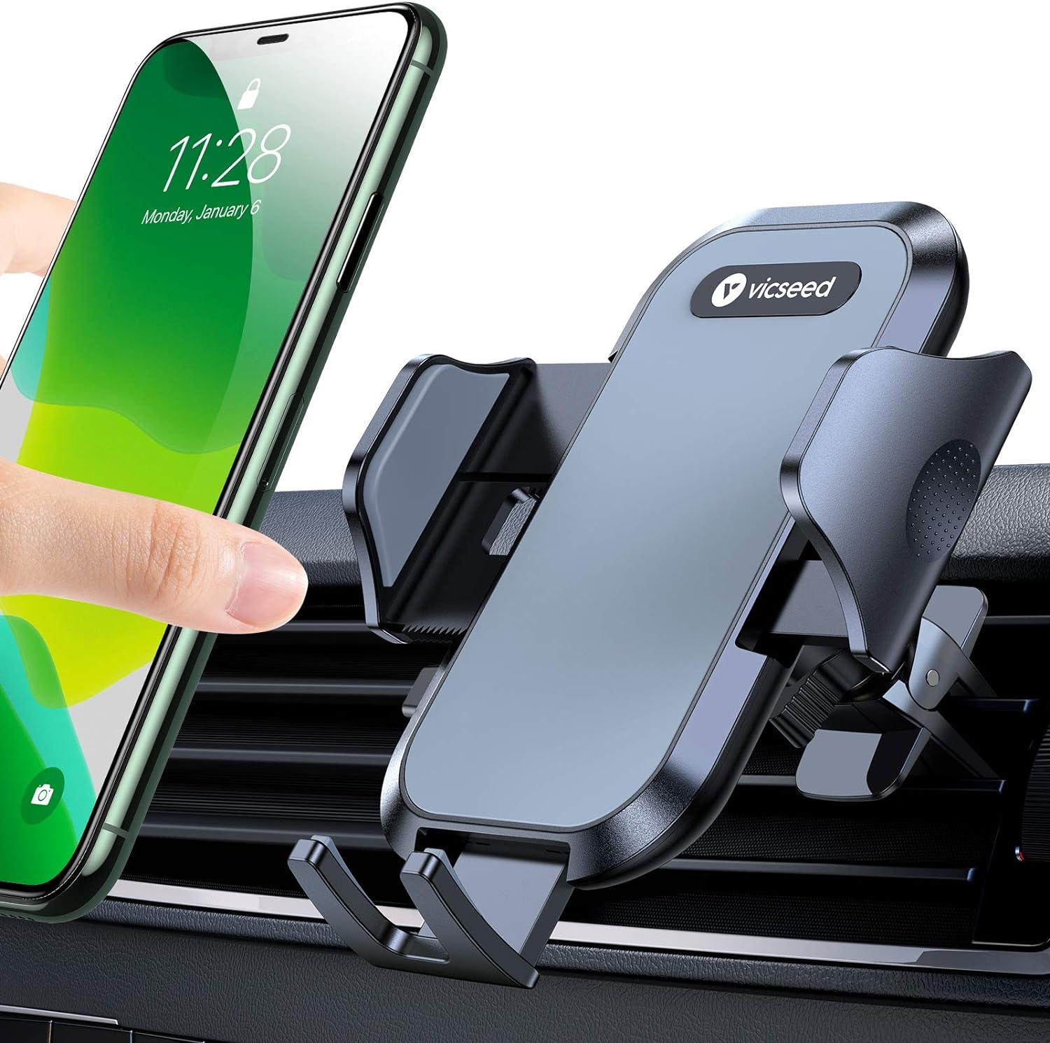 VICSEED Car Phone Holder Mount, [Upgrade Doesn't Slip & Drop] Air Vent Cell Phone Holder for Car Hands Free Easy Clamp Cradle in Vehicle Compatible with All iPhone 13 Pro Max Mini Android Smartphones