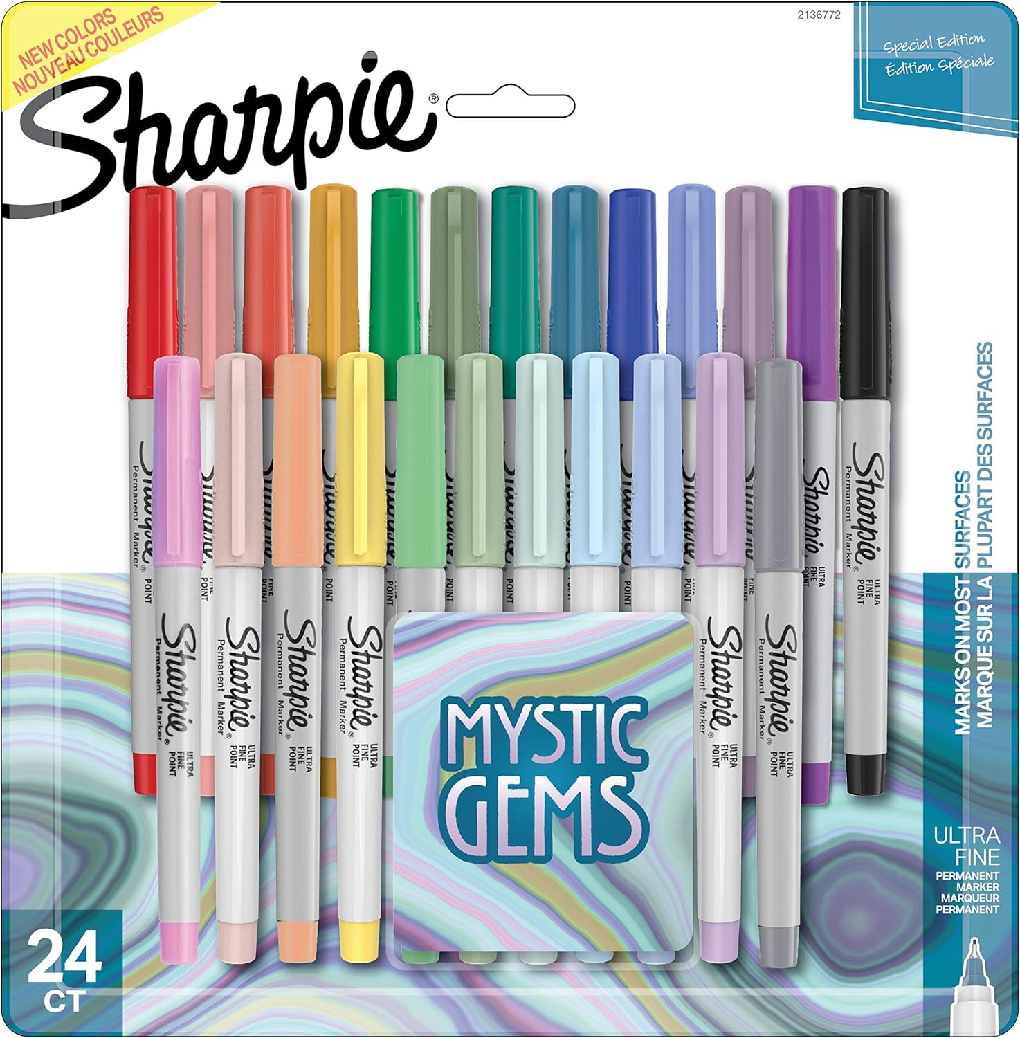 Sharpie Permanent Markers, Ultra Fine Point, Featuring Mystic Gem Color Markers, Assorted, 24 Count