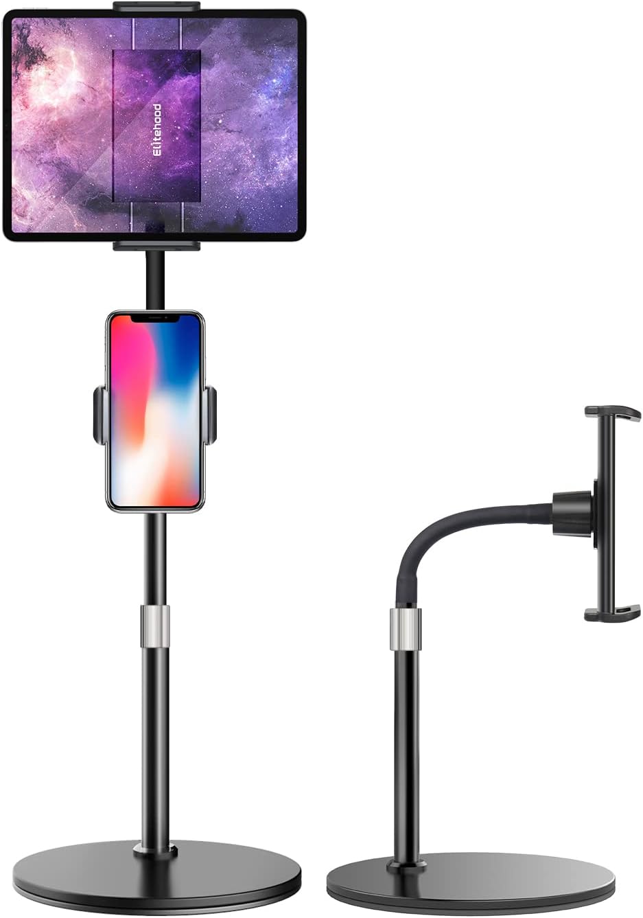 Elitehood iPad Stand, Adjustable iPad Stand and Holder for Desk with Heavy Base, Tall Desktop iPad Holder Stand for iPad Pro 12.9 11, iPad Air, Mini, Kindle and 4-12.9’’ Tablet and Phone