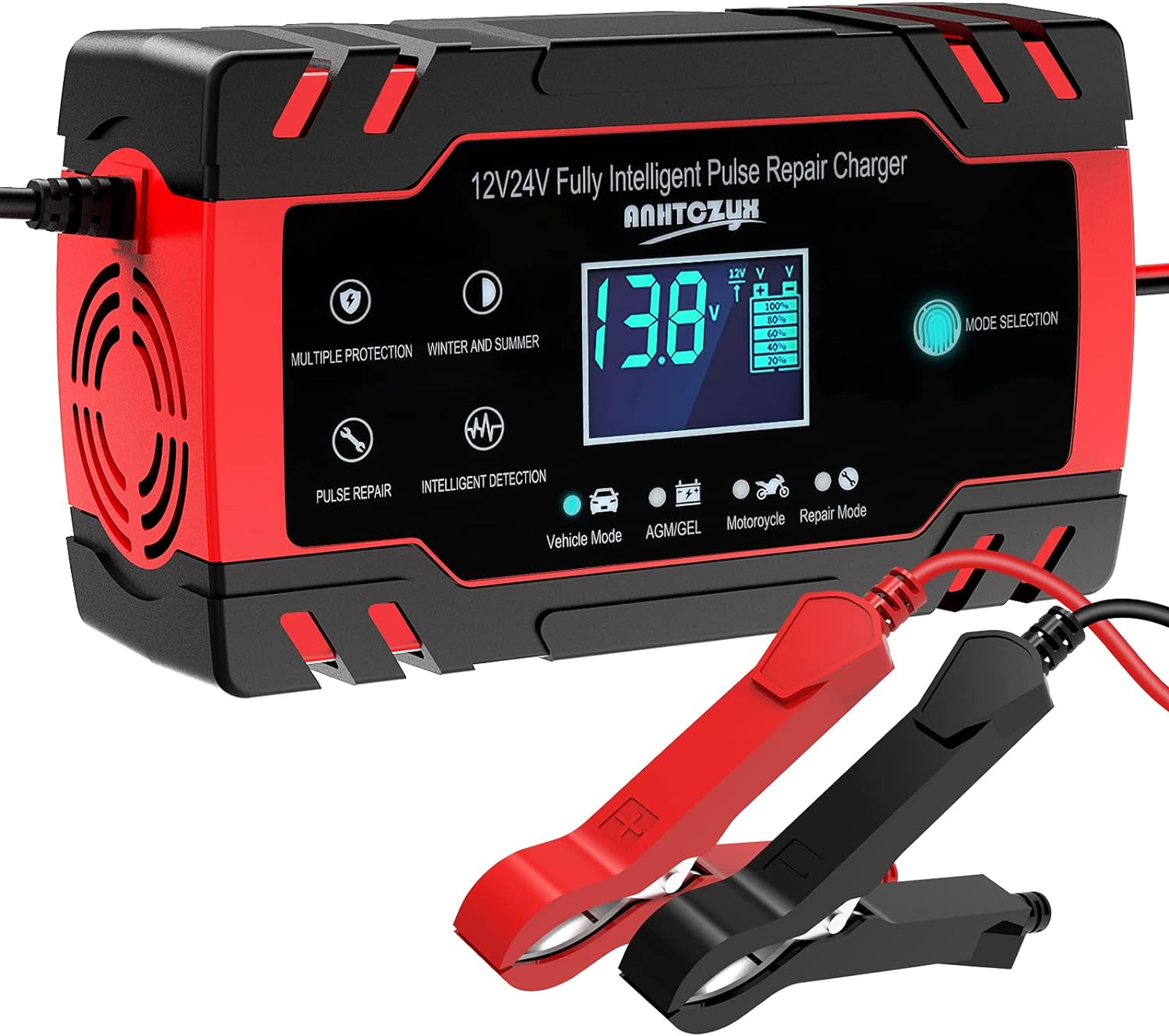 YONHAN Battery Charger 8-Amp, 12V/24V Smart Automatic Car Battery Charger with 6 Charging Mode and LCD Screen, Intelligent Charges, Repairs, Maintains Car Motorcycle Boat Mower Battery