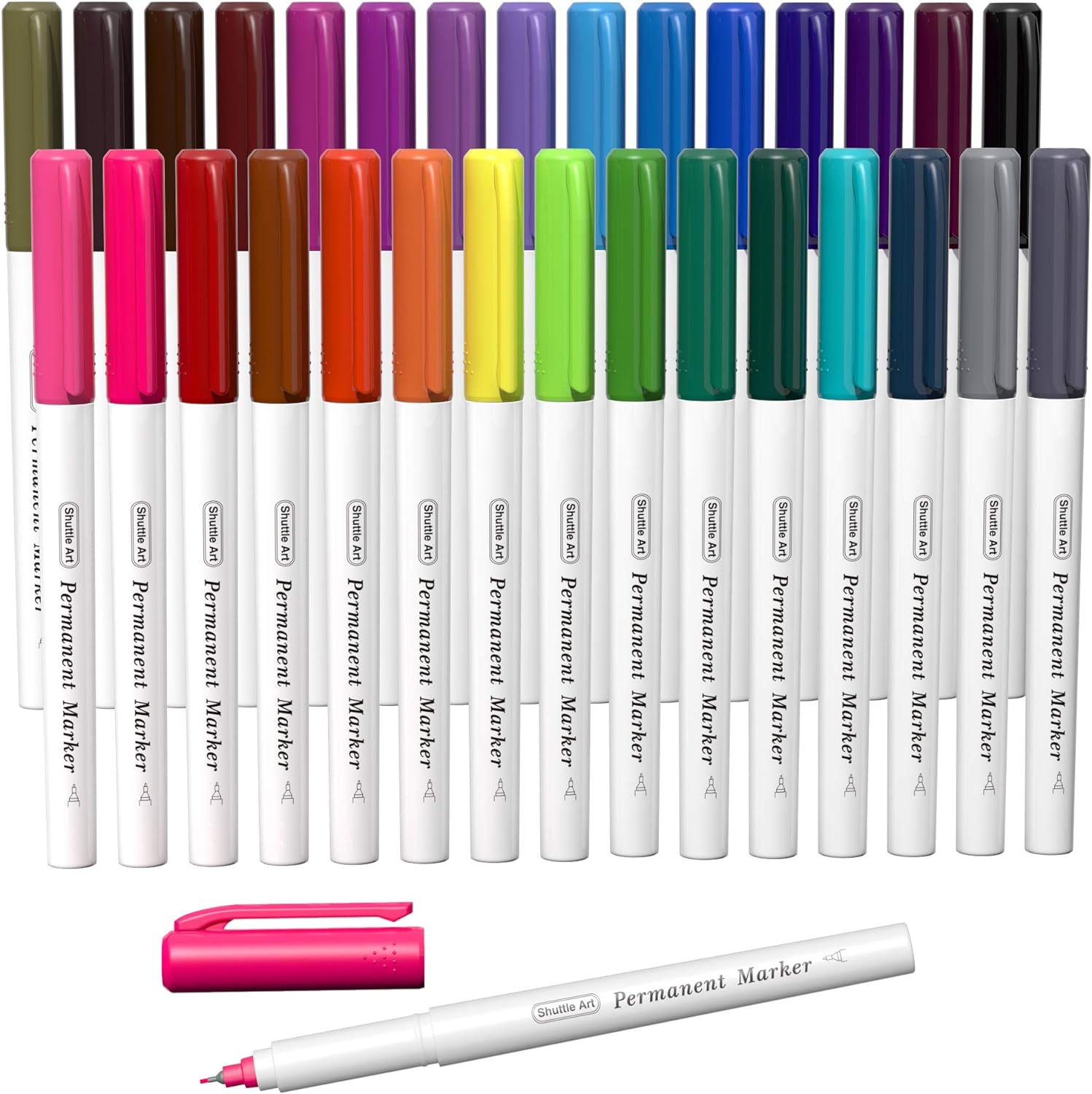 Permanent Marker, 30 Colors Ultra Fine Point, Assorted Colors, Works on Plastic,Wood,Stone,Metal and Glass for Kids Adult Coloring Doodling Marking by Shuttle Art