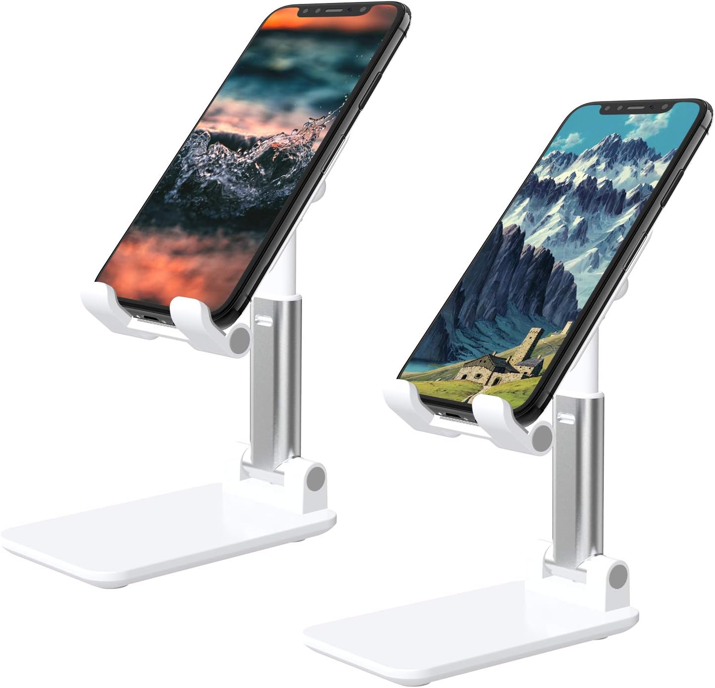 [2 Pack] Foldable Desktop Cell Phone Stand, TIQUS Angle & Height Adjustable Desk Table Phone Holder with Stable Anti-Slip Design Compatible with Cellphone Smartphones White