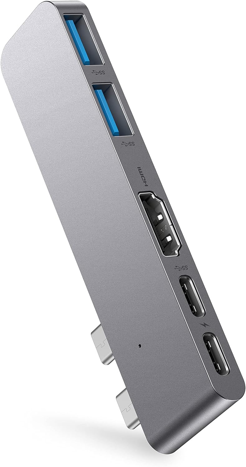 HiPP USB C Hub, Adapter 5-in-2, Dual-Monitor Display, 5K 60Hz, HDMI Video Output, Versatile Thunderbolt 3 Compatible USB-C Port 100W PD Charging, 40Gbps Data Transfer, Ultra-Slim, Space Grey