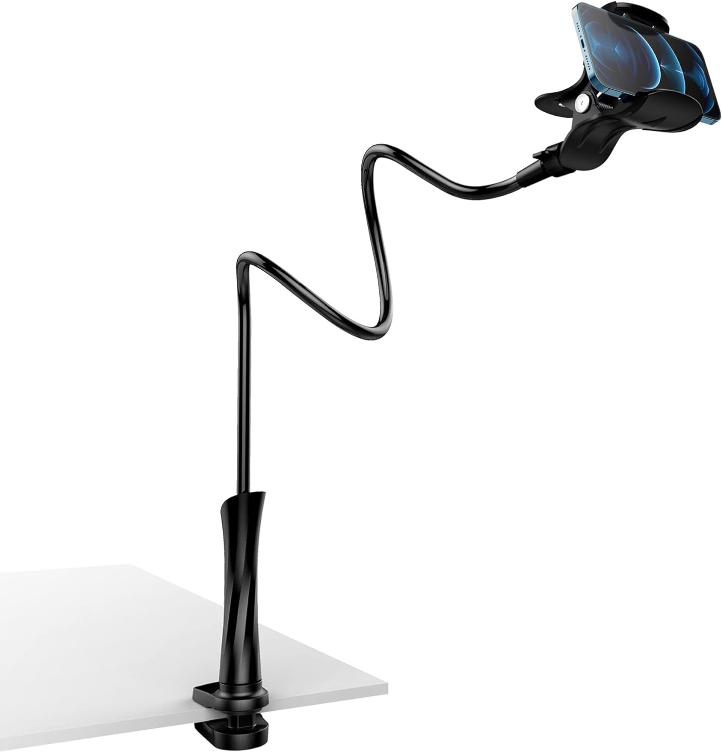 Gooseneck Phone Holder Mount for Bed, CreaDream Flexible Arm 360 Clamp Clip for Desk, headboard Bedside, Overhead Mount Stand, Compatible with All Smart Phone(4-7