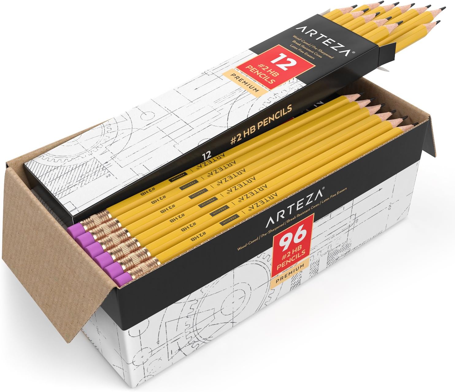 Arteza School Pencils HB #2, Pack of 96, Wood-Cased Graphite Pencils in Bulk, Pre-Sharpened, with Erasers, Office & School Supplies for Exams and Classrooms