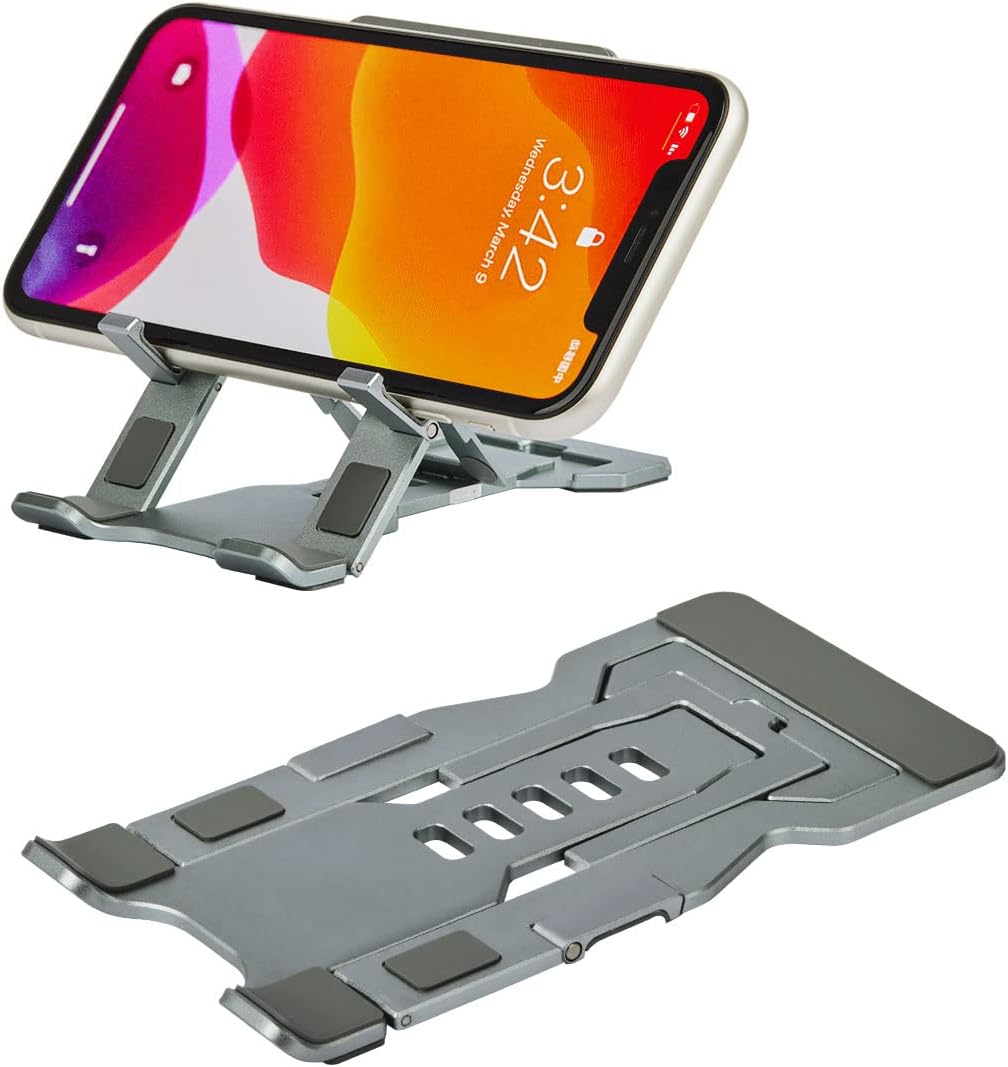 AISIONE Phone Holder for Desk, Adjustable and Foldable Desktop Cell Holder,Aluminum Phone Stand with Non-Slip Anti-Scratch Pad, Portable Ultra-Thin Phone Holder, Compatible with Most Smartphone