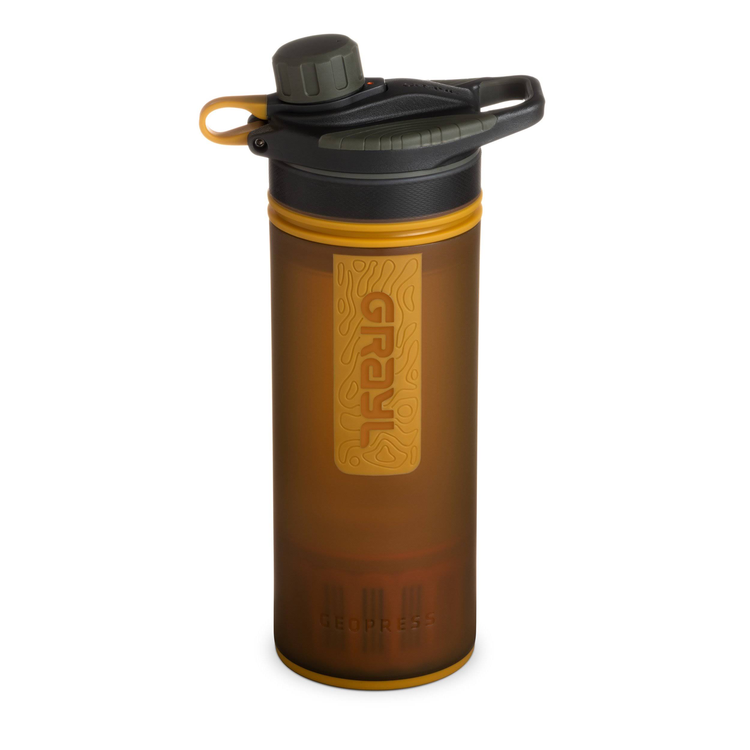 Grayl Geopress 24 oz Water Purifier for Global Travel Backpacking Hiking and Survival - Coyote Amber