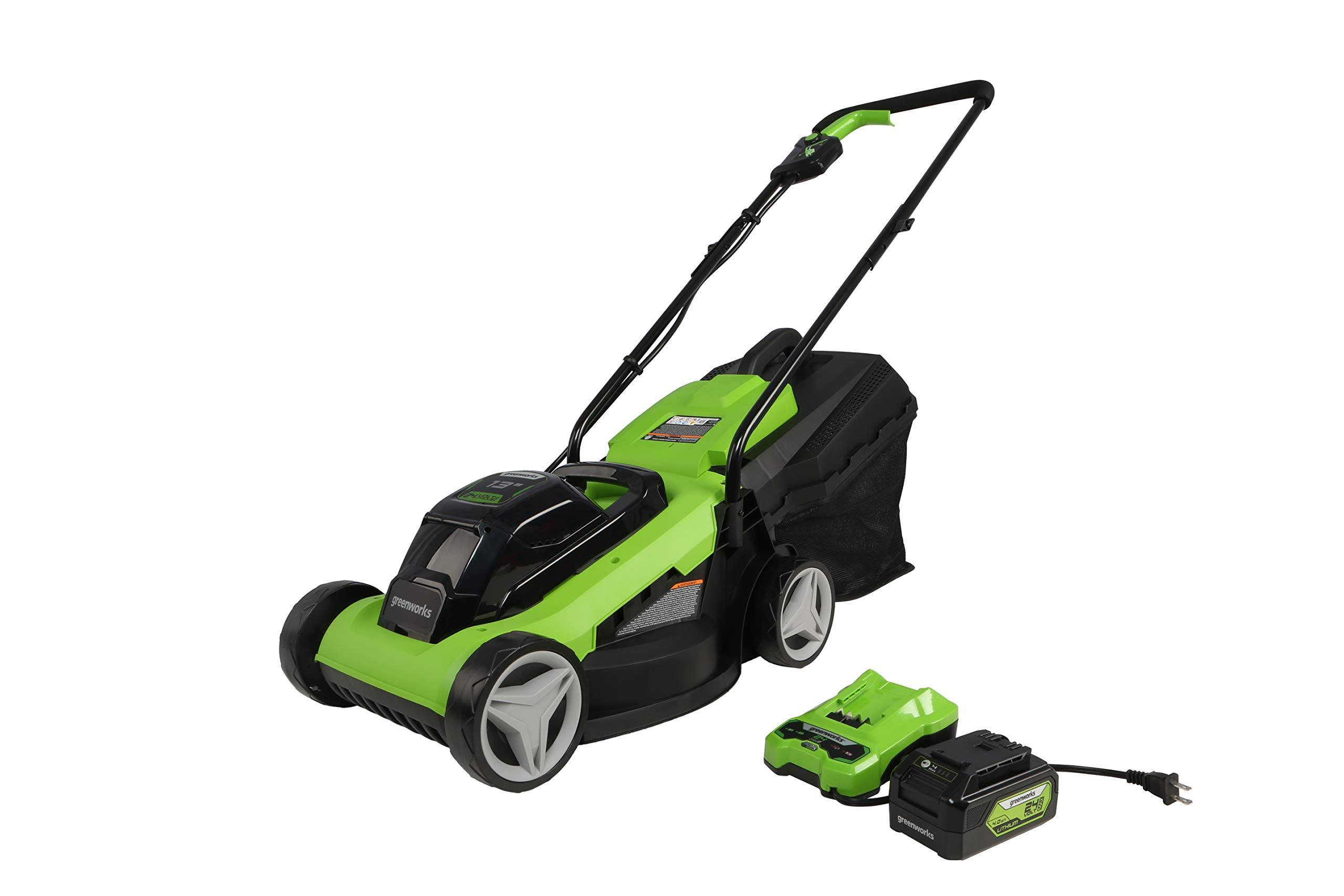 Greenworks 24V 13x22 Lawn Mower, 4Ah USB Battery and Charger Included