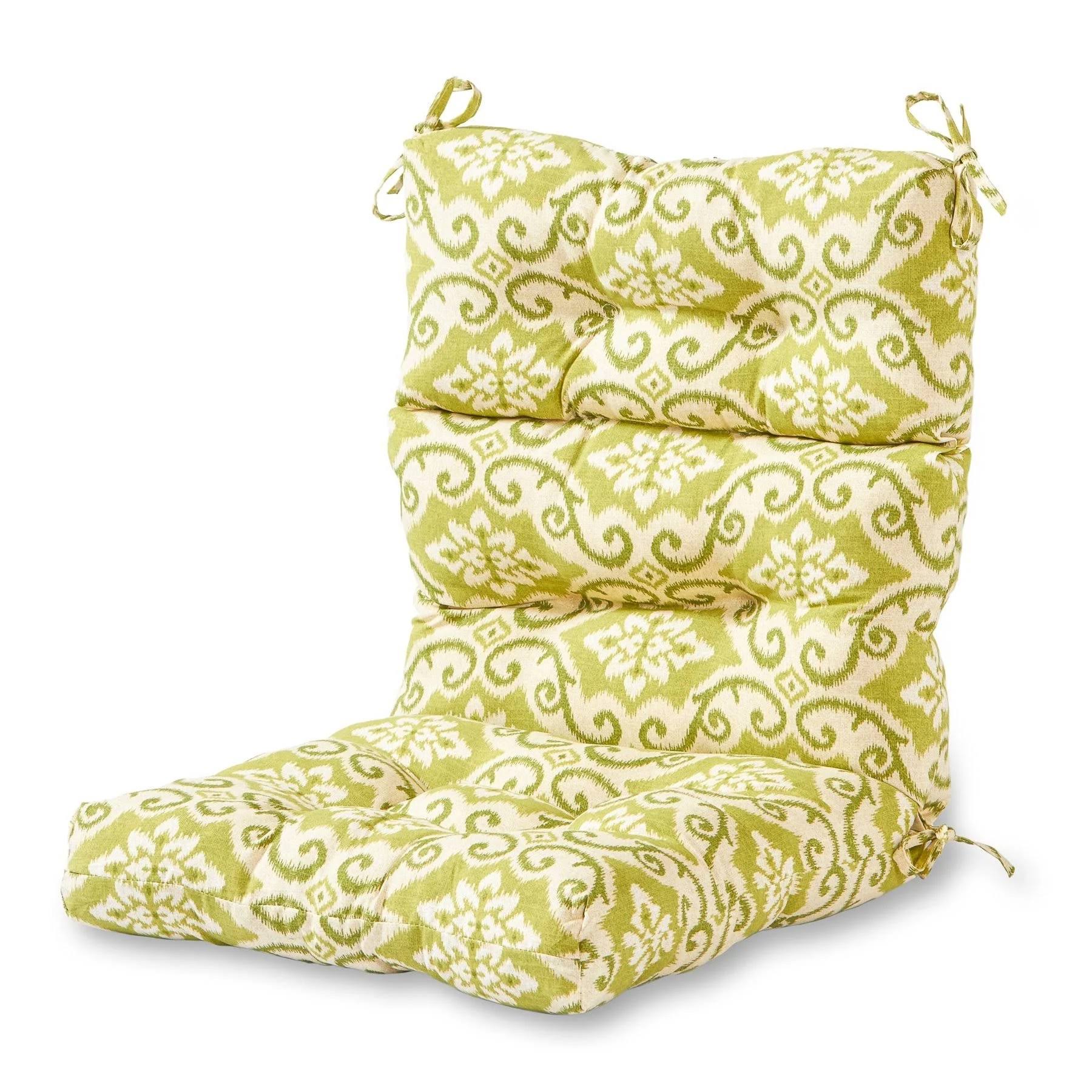Greendale Home Fashions Outdoor High Back Chair Cushion, Green Ikat