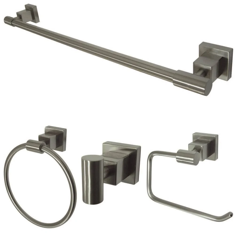 Kingston Brass BAHK8641478SN 4-Piece Bathroom Accessories Set, Brushed Nickel