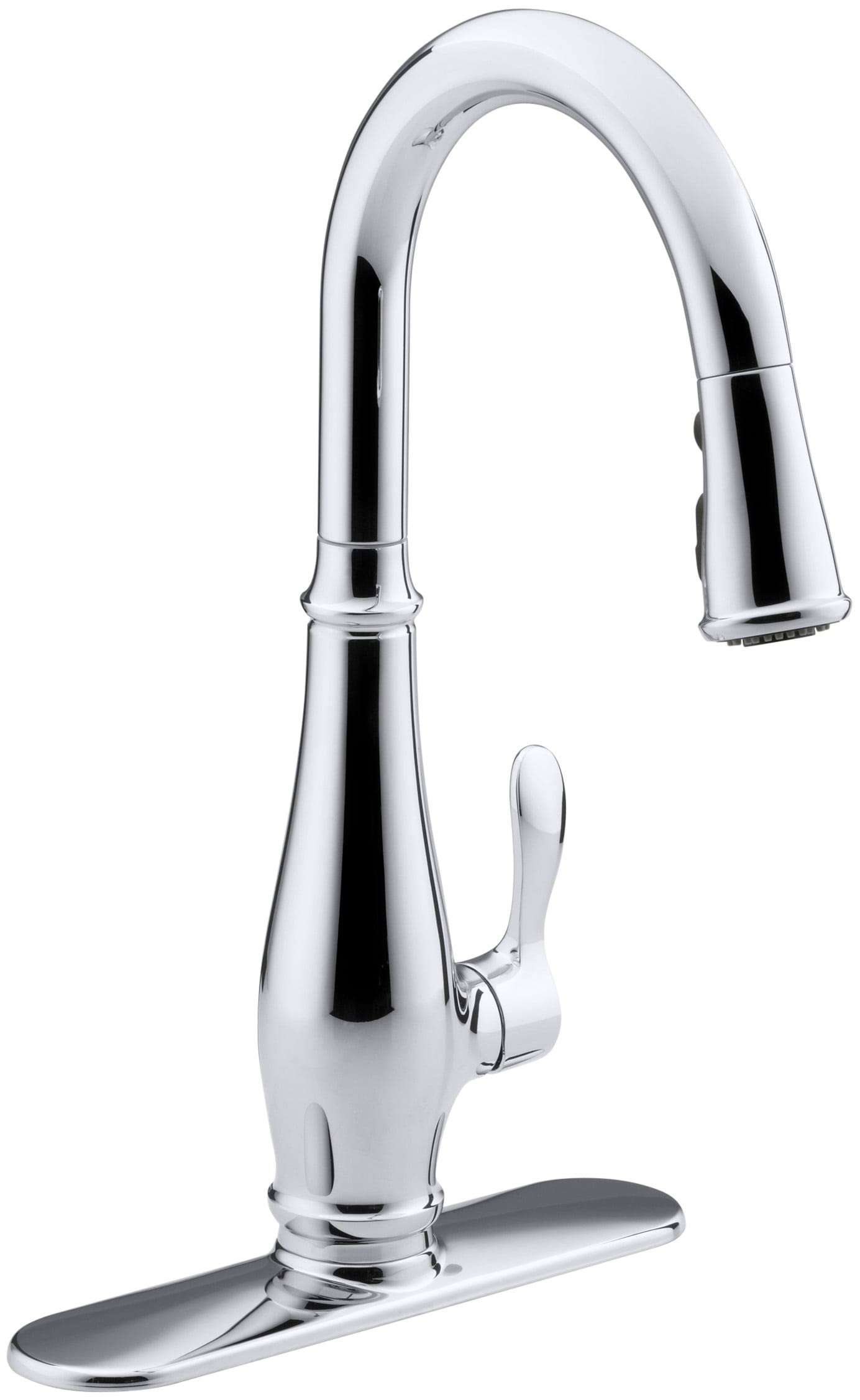 KOHLER K-780-CP Cruette Single-Hole or Three-Hole Kitchen Sink Faucet with Pull-Down 16-3/4x22 Spout and Lever Handle, DockNetik