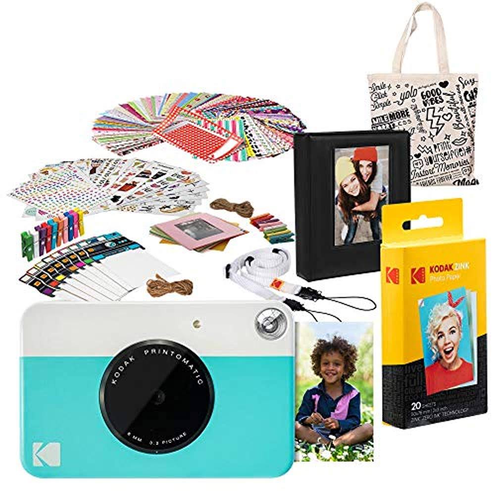 Kodak Printomatic Instant Print Camera (Blue) Deluxe Bundle