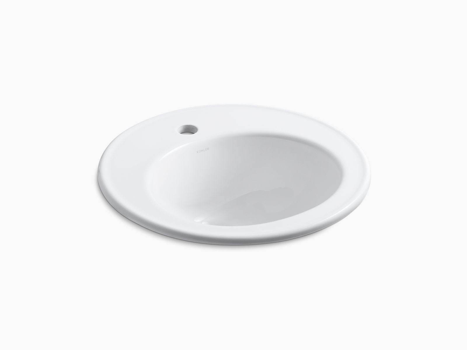 KOHLER K-2202-1-0 Brookline 19 In. Diameter Drop-In Bathroom Sink with Single Faucet Hole, White