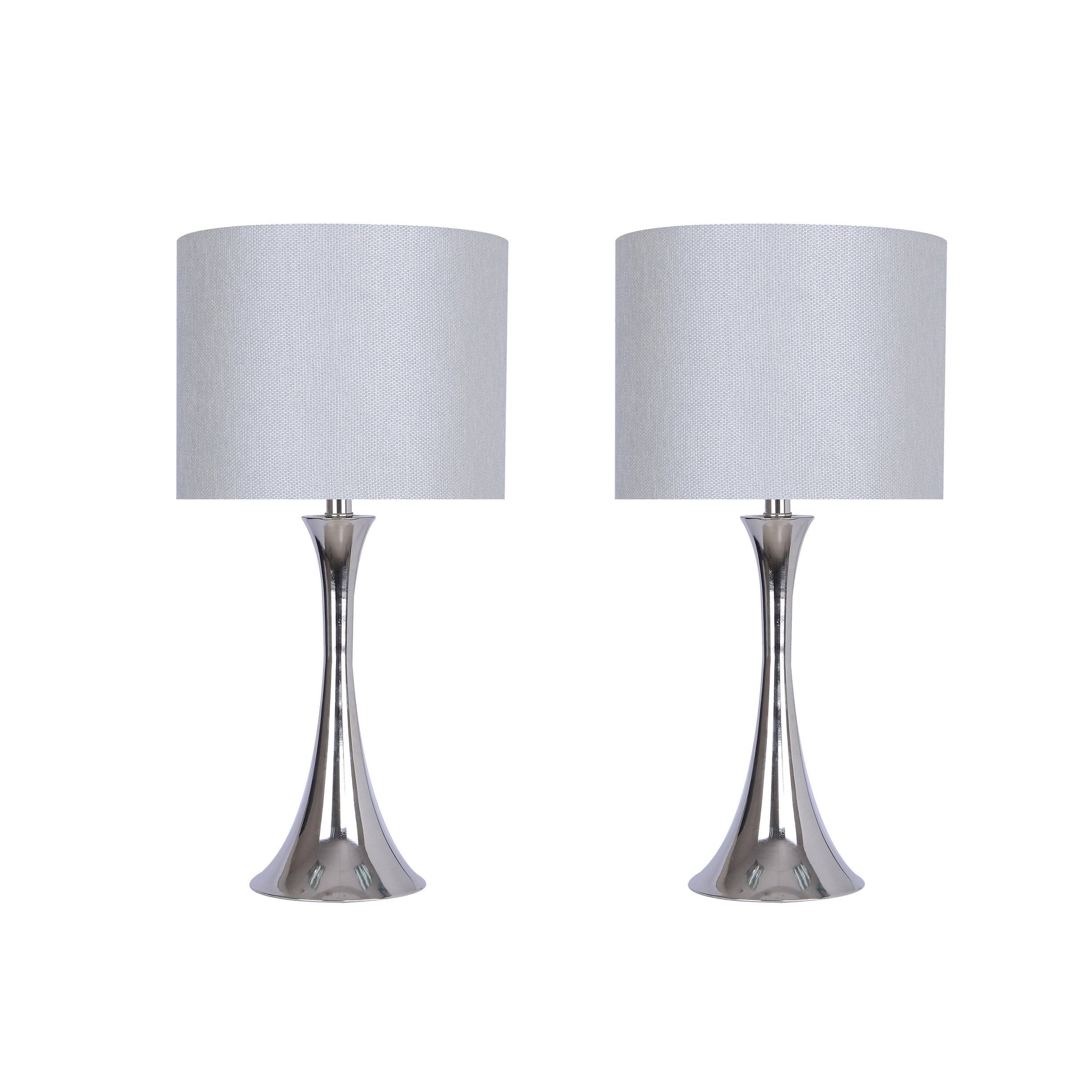 24x22 Polished Nickel Table Lamp w/ Flared Body u0026 Silver Linen Drum Shade (Set of 2)