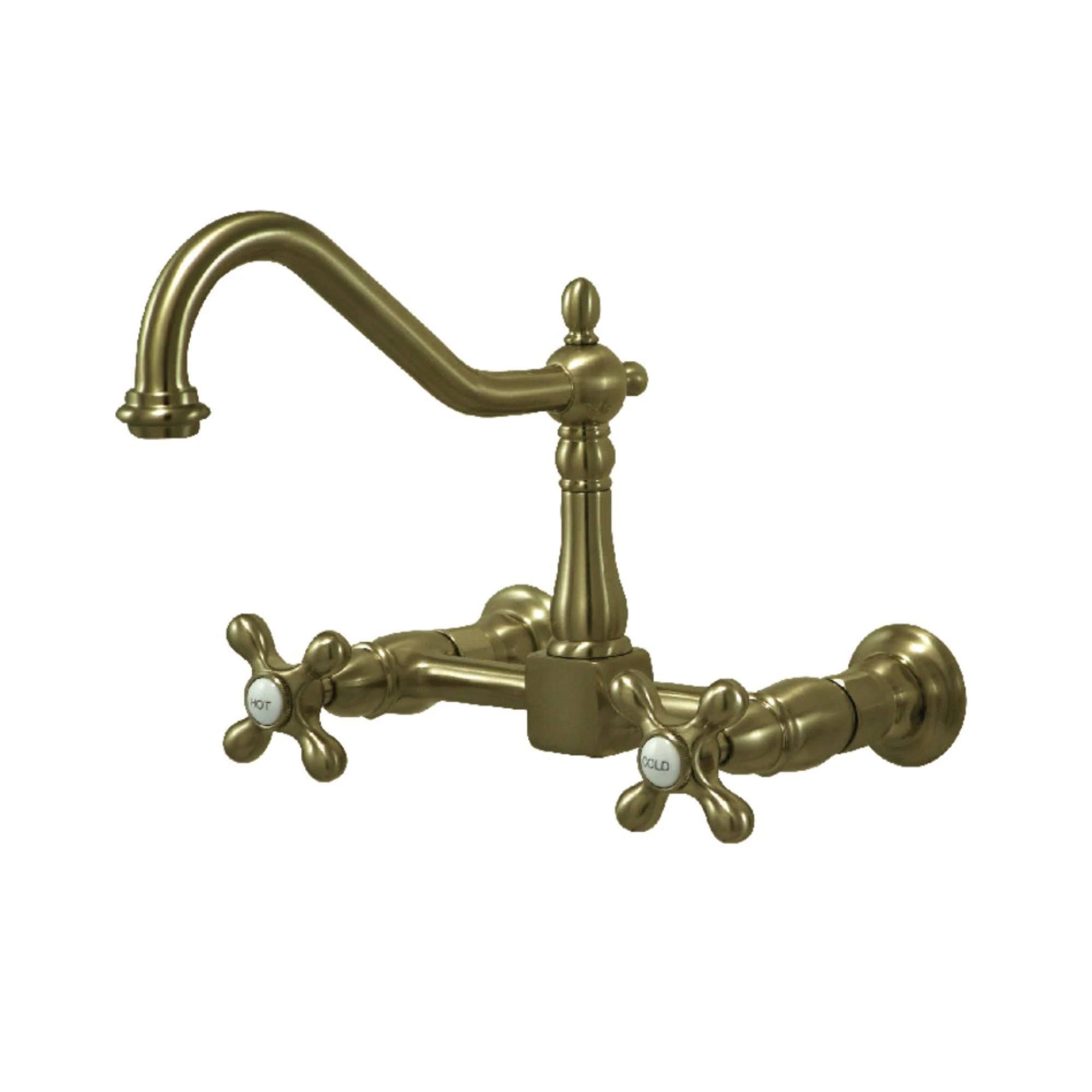 Kingston Brass Ks1243ax Heritage 8 in. Wall Mount Kitchen Faucet, Antique Brass