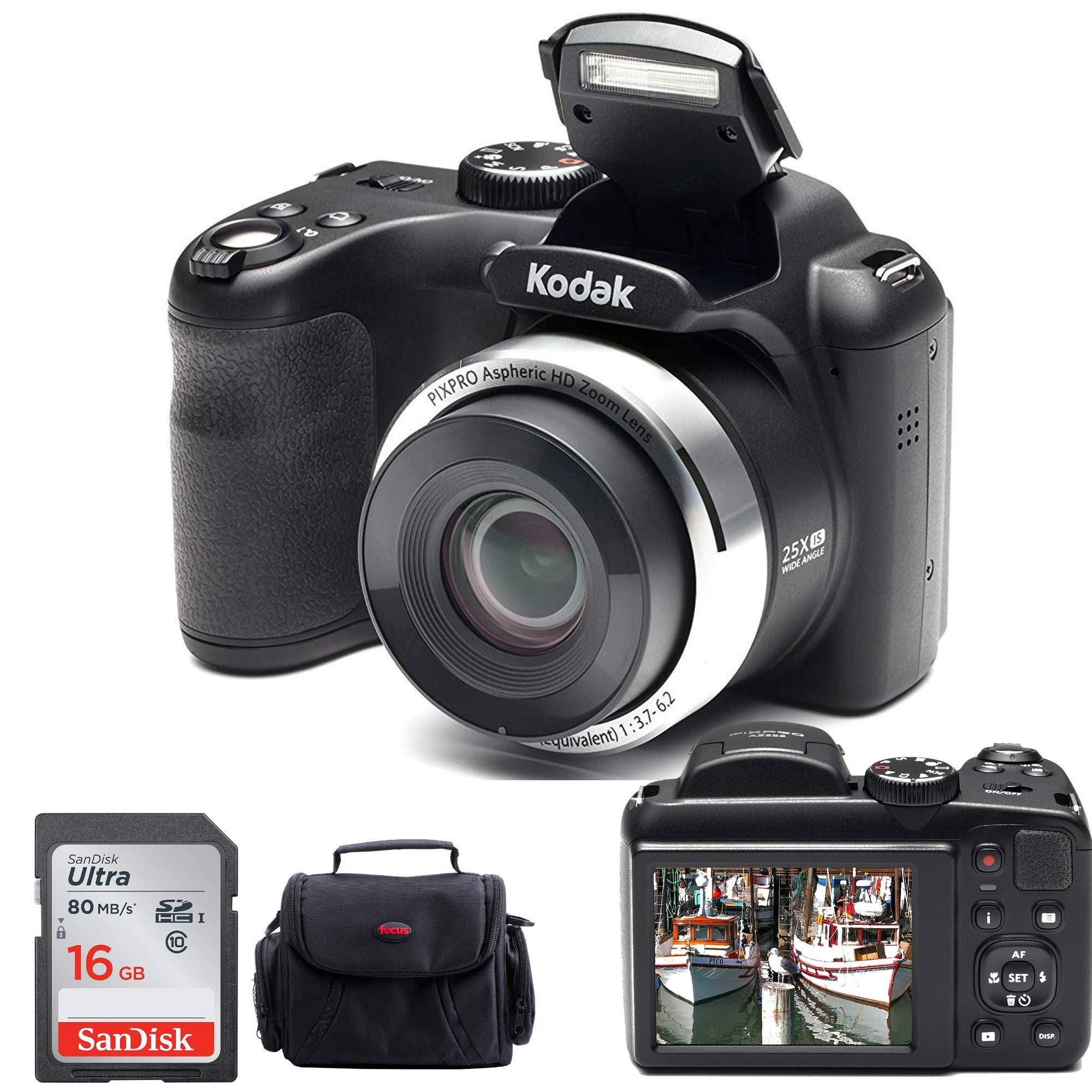 Kodak Pixpro Az252 Astro Zoom Digital Camera (White) with 16GB SD Card and Case, Black