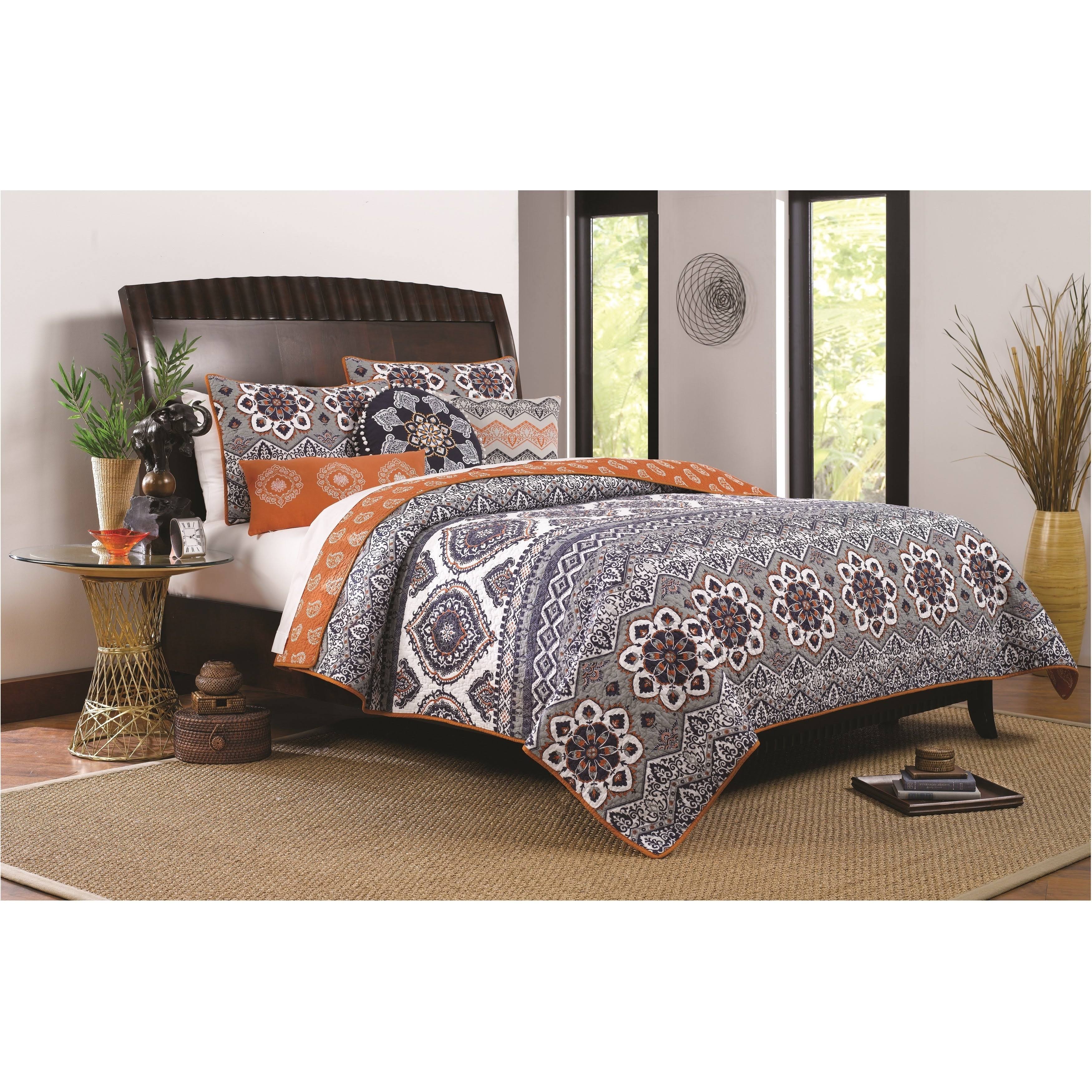 Greenland Home Fashions Medina Saffron Oversized 3-Piece Quilt Set Full - Queen