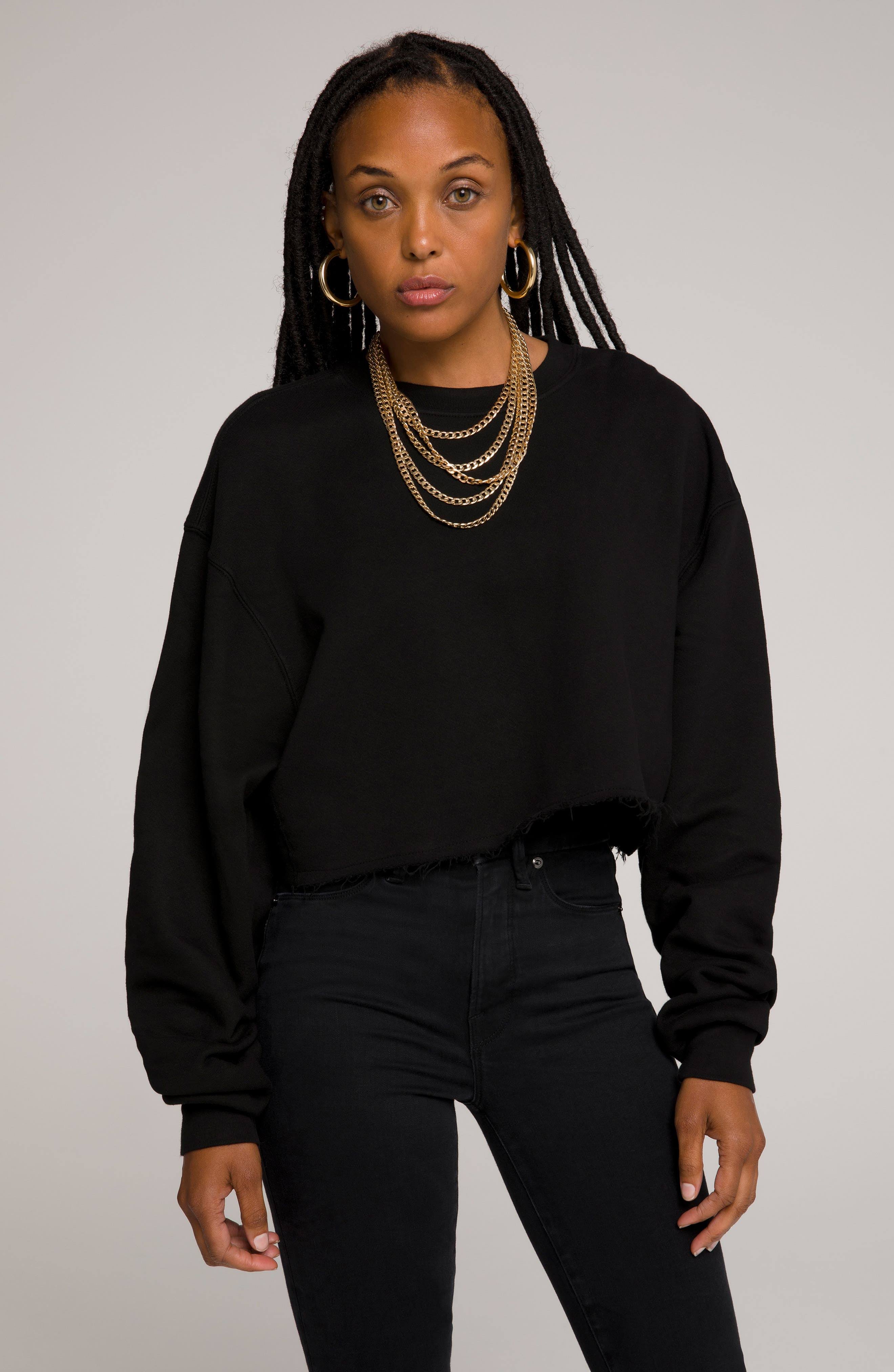 Women&s Cropped u0026 Cool Sweatshirt in Black Size 1 | Good American