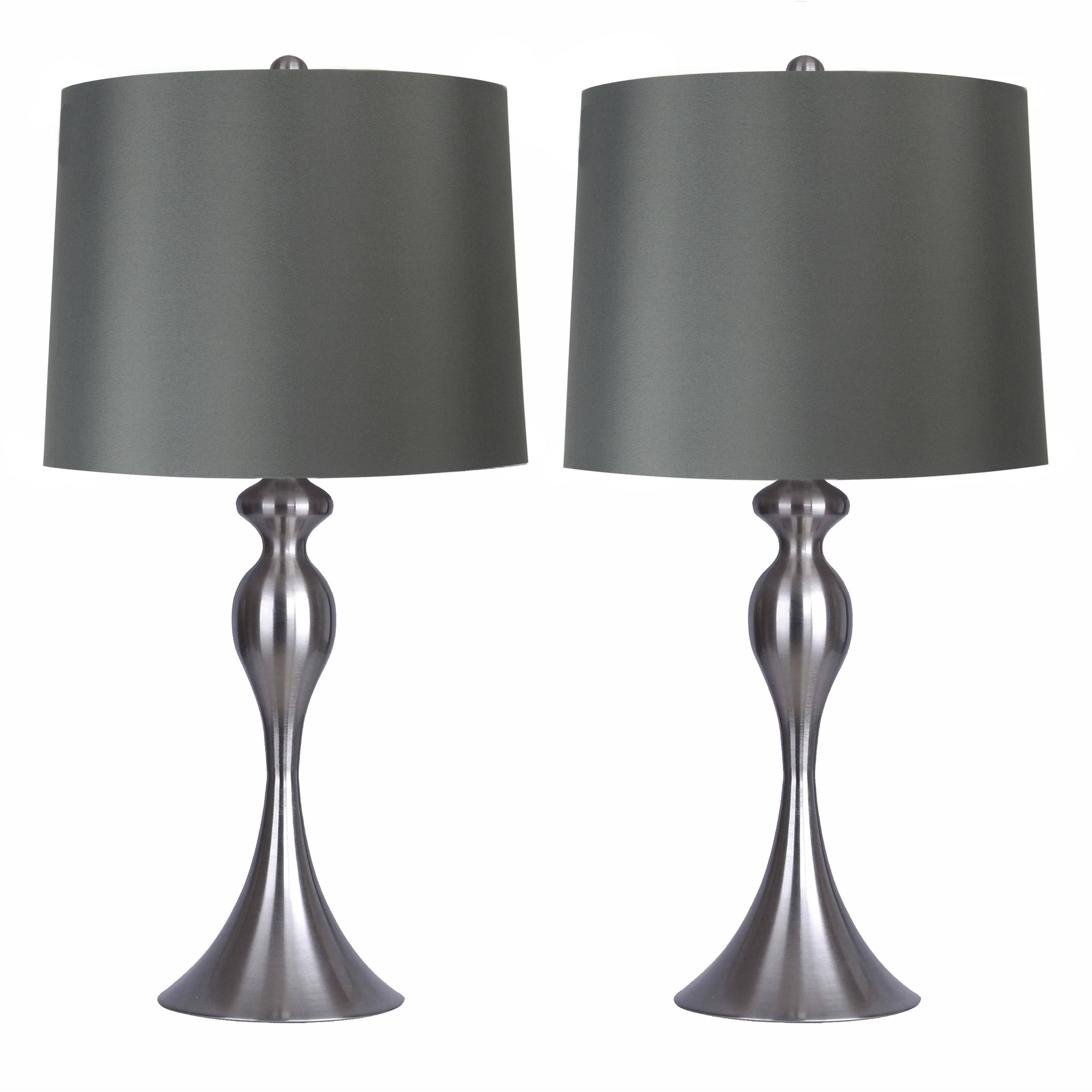 Grandview Gallery Table Lamps Brushed Nickel Body Dark Grey Shade - Set of 2