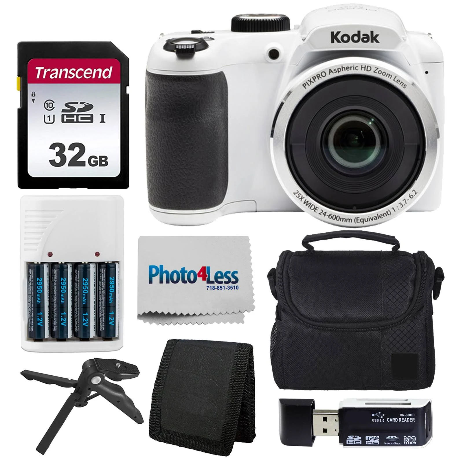 Kodak Pixpro AZ252 Digital Camera (White) Kit + 32GB Memory Card + Accessories!