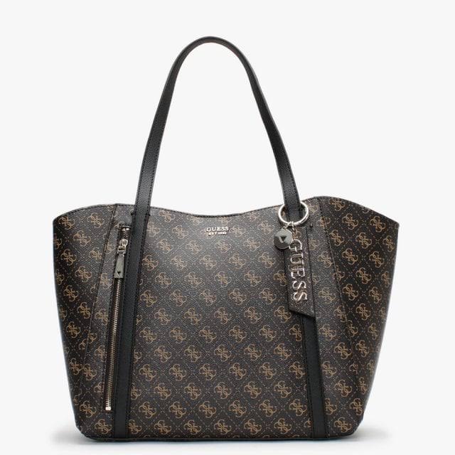 Guess Naya Trap QL Brown u0026 Black Repeat Logo Tote Bag Accessories: on