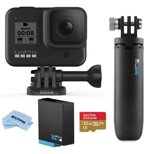 GoPro HERO8 Black - Bundle with 32GB microSDHC Card, GoPro Rechargeable battery, GoPro Shorty Mini Extension Pole u0026 Tripod,
