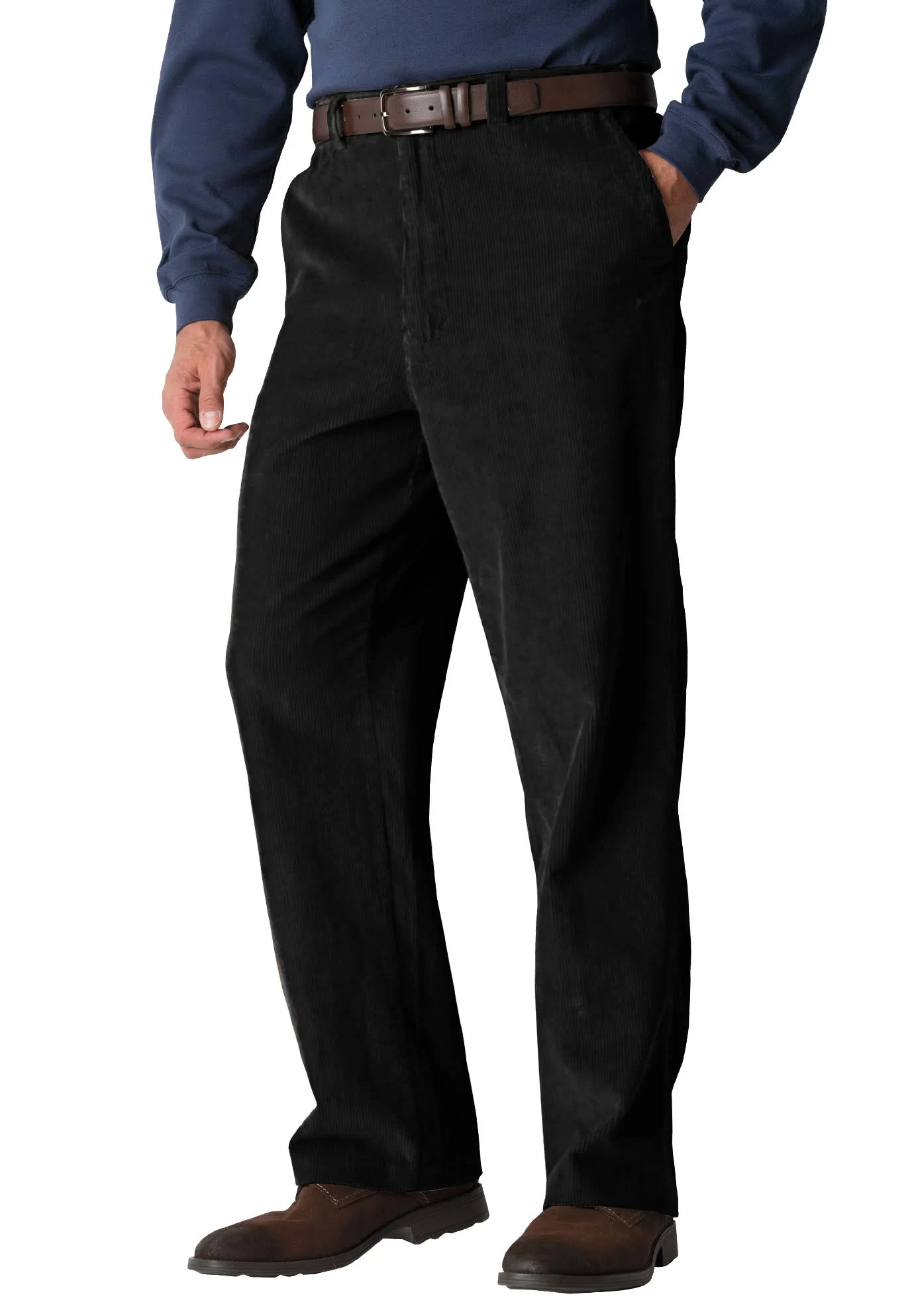 Men&s Big u0026 Tall Expandable Waist Corduroy Pleat-Front Pants by KingSize in Black (Size 54 38)