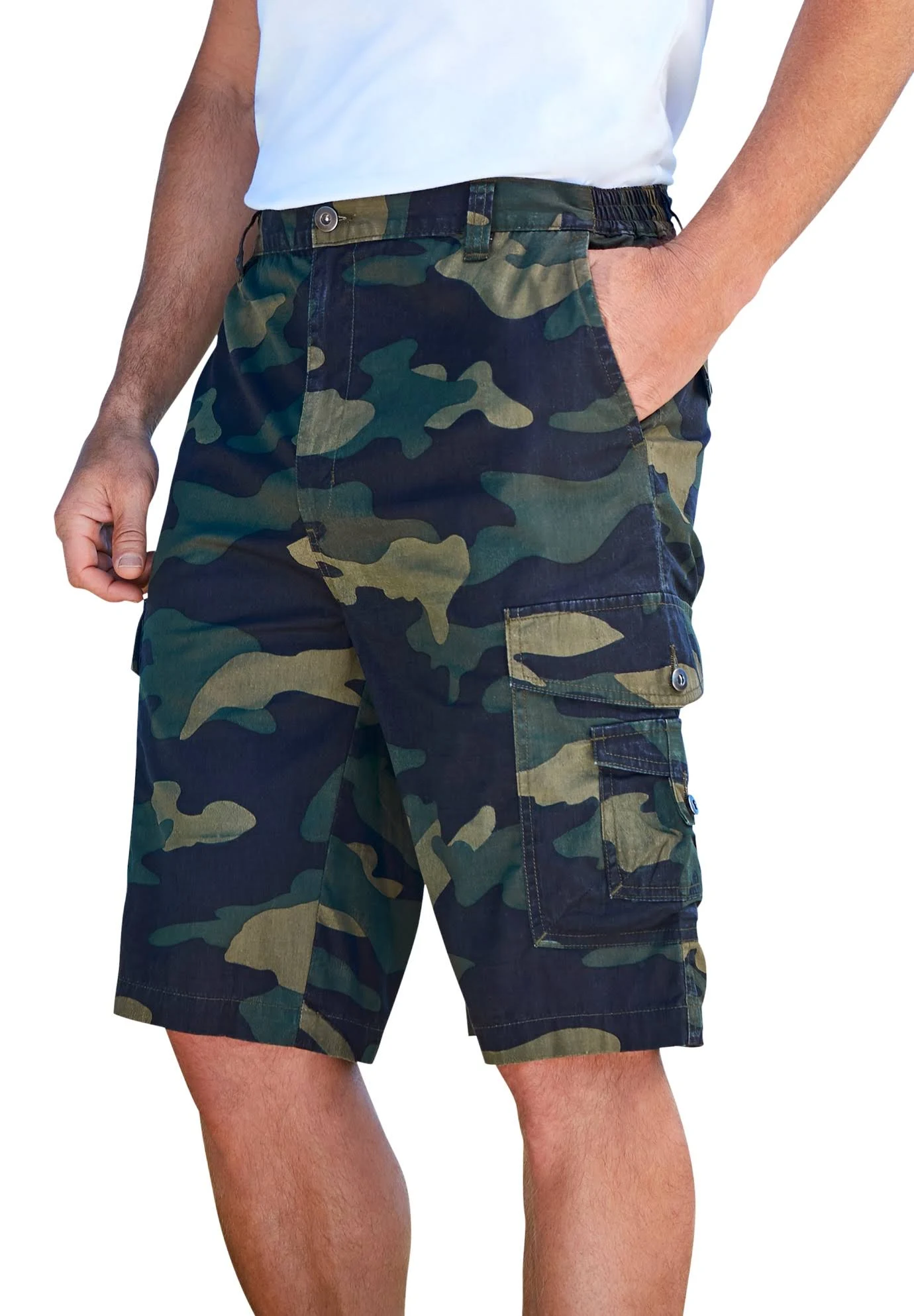 Men&s Big u0026 Tall 10x22 Canyon Cargo Shorts by KingSize in Olive Camo (Size 50)