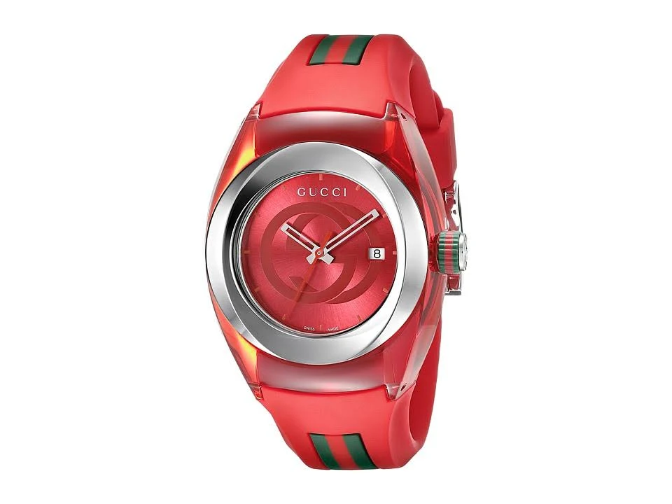 Gucci Red/Steel Sync ya137303 Rubber Strap Watch