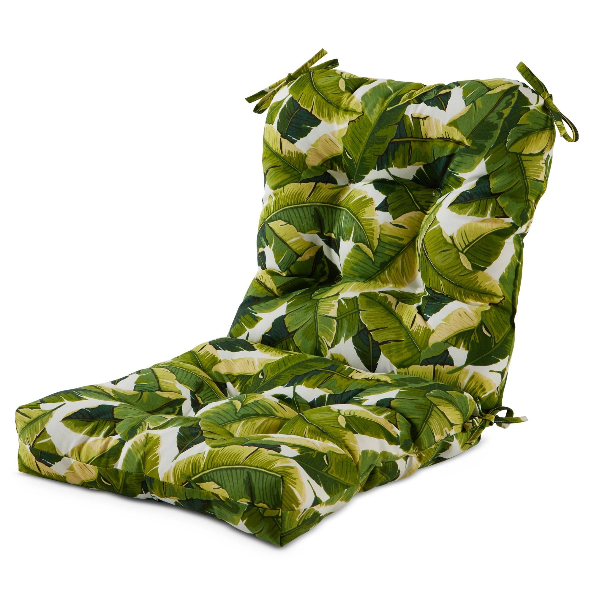 Greendale Home Fashions Outdoor Seat/Back Chair CUSHION, Palm Leaves White