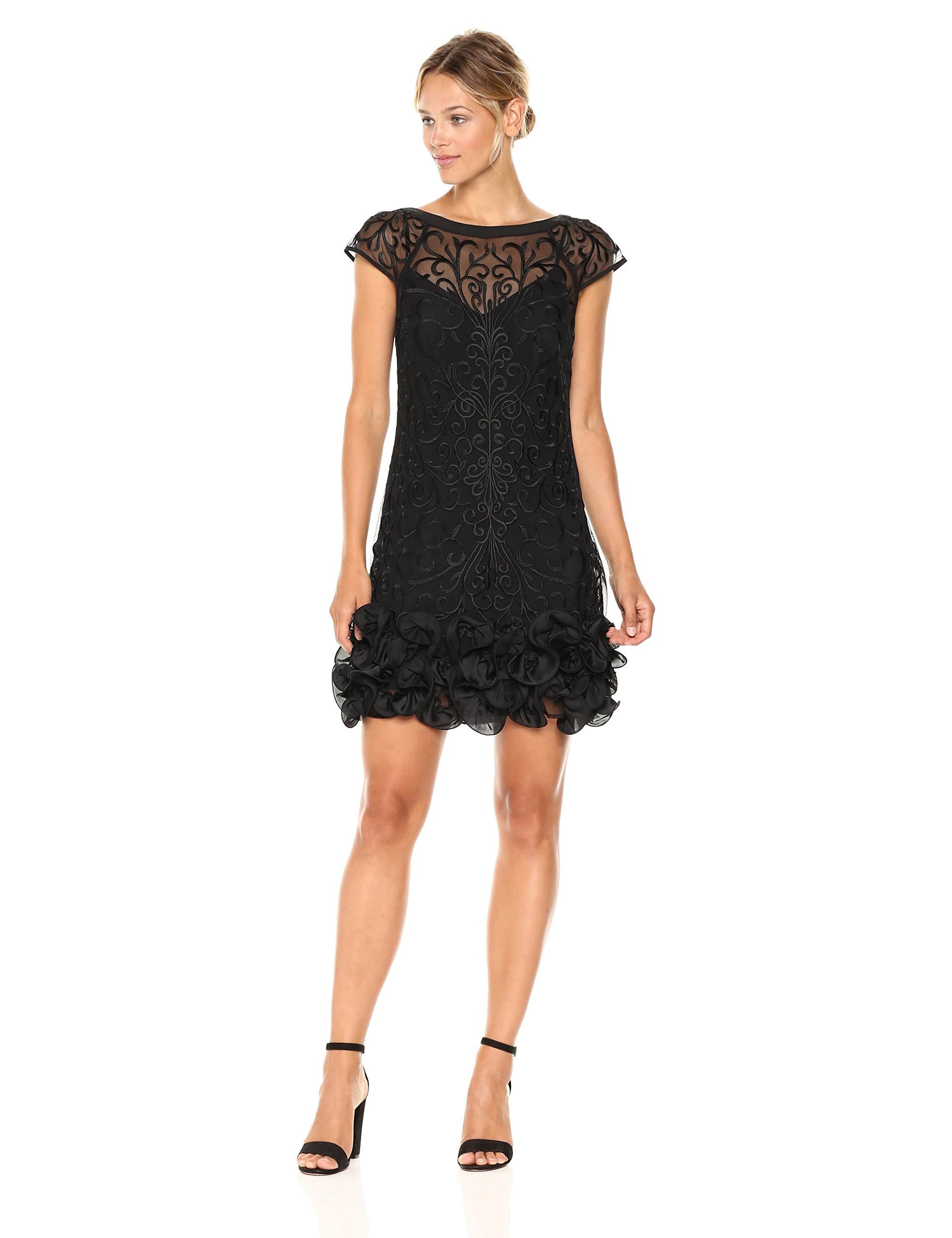 Guess Floral-Lace Ruffled-Hem Sheath Dress Black Size 14